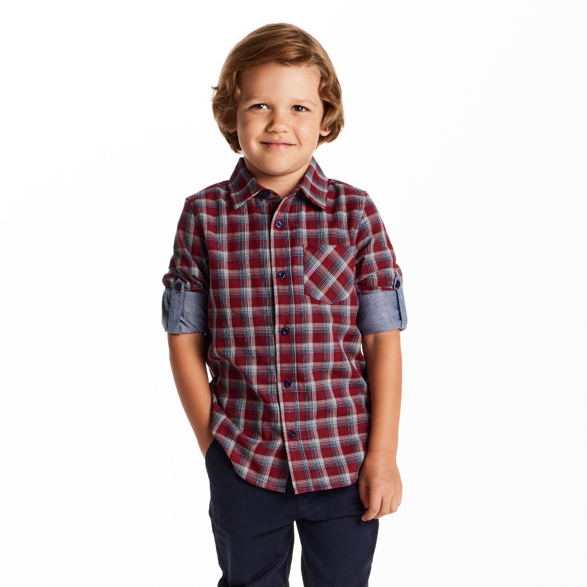 Kids Double-faced Buttondown | Red Plaid