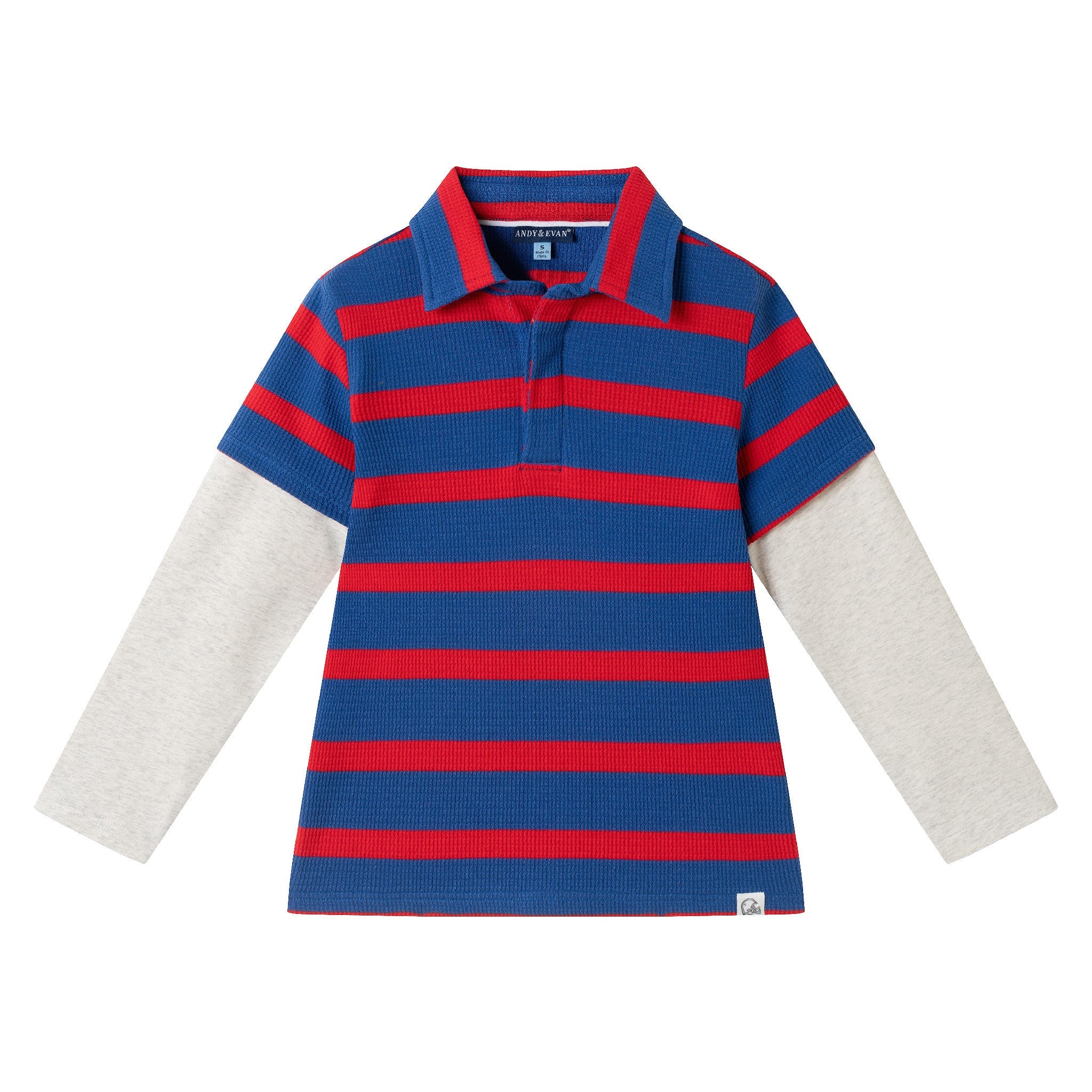 Kids Long Sleeve Waffle Polo | Rugby Stripe