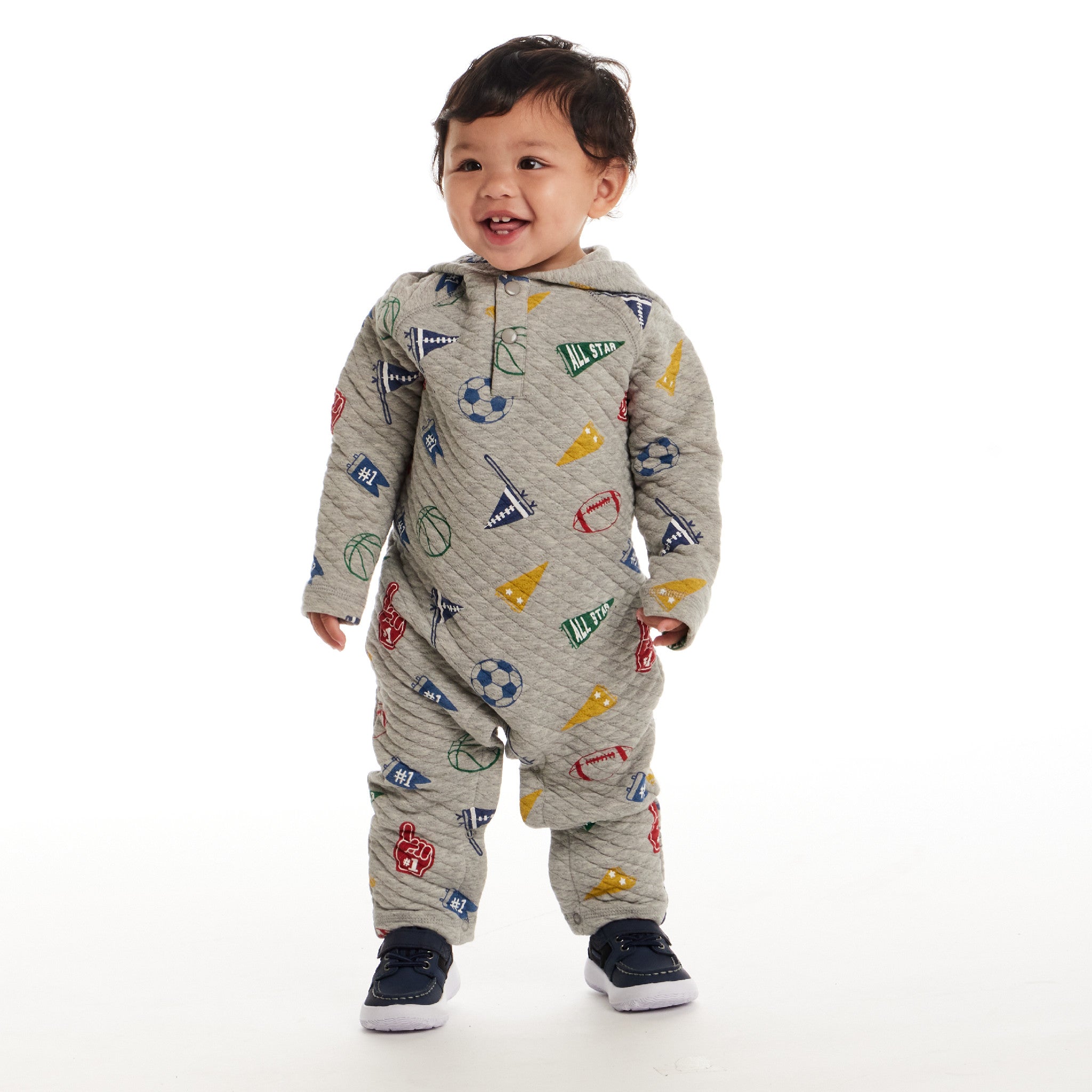 Infant Hooded Baby Romper | Beige Varsity