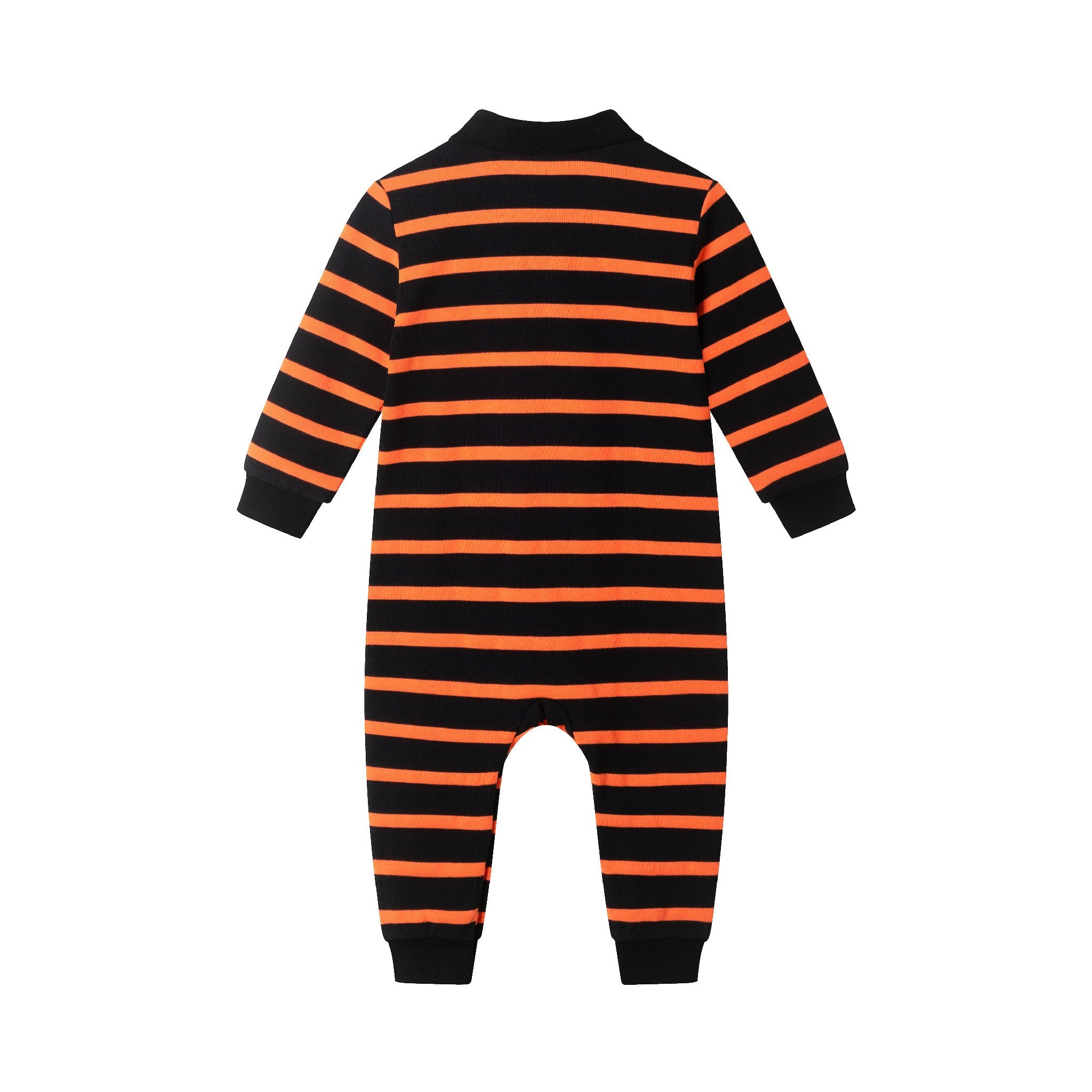 Infant Rugby Stripe Halloween Romper W/ghost Patch | Black Ora Strp