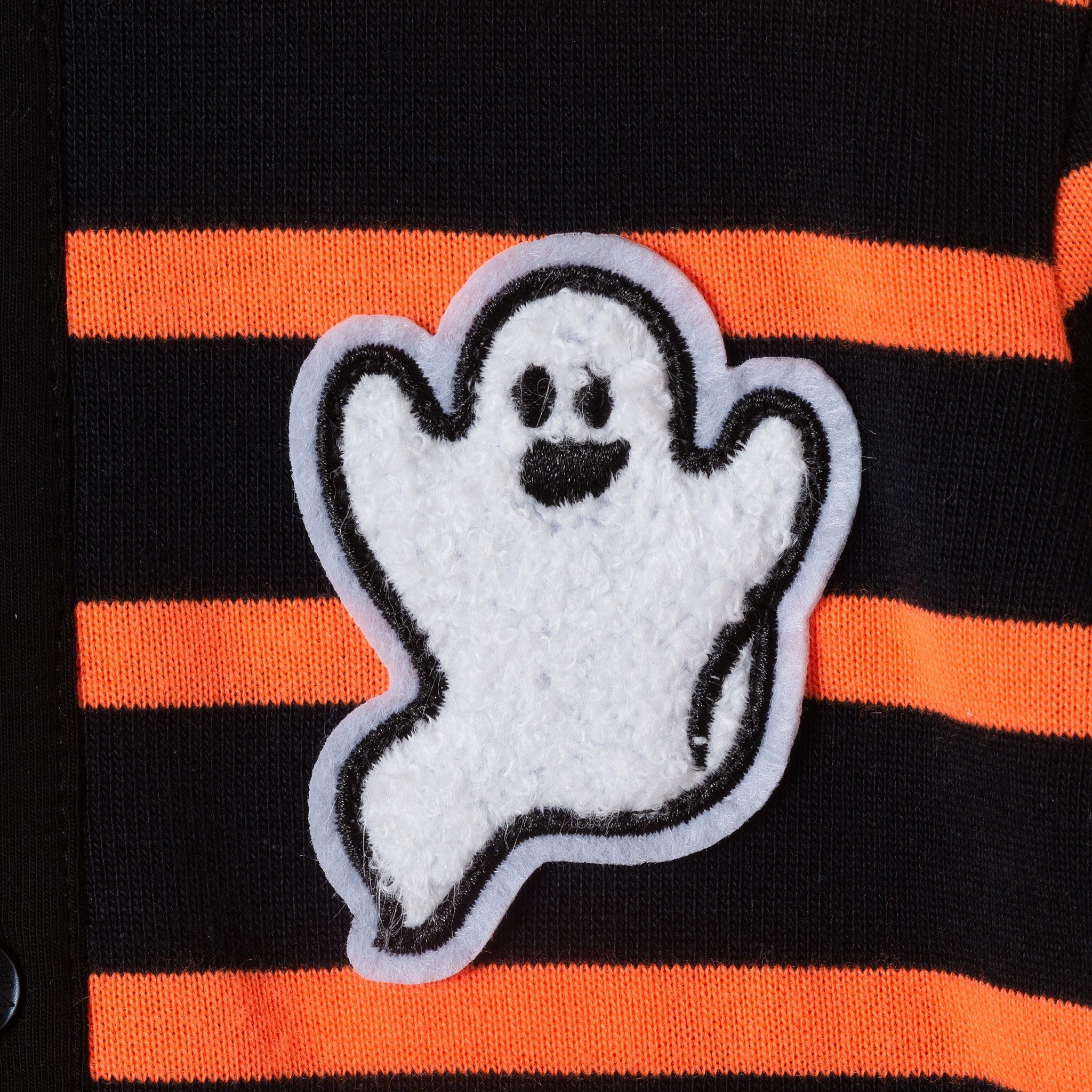Infant Rugby Stripe Halloween Romper W/ghost Patch | Black Ora Strp