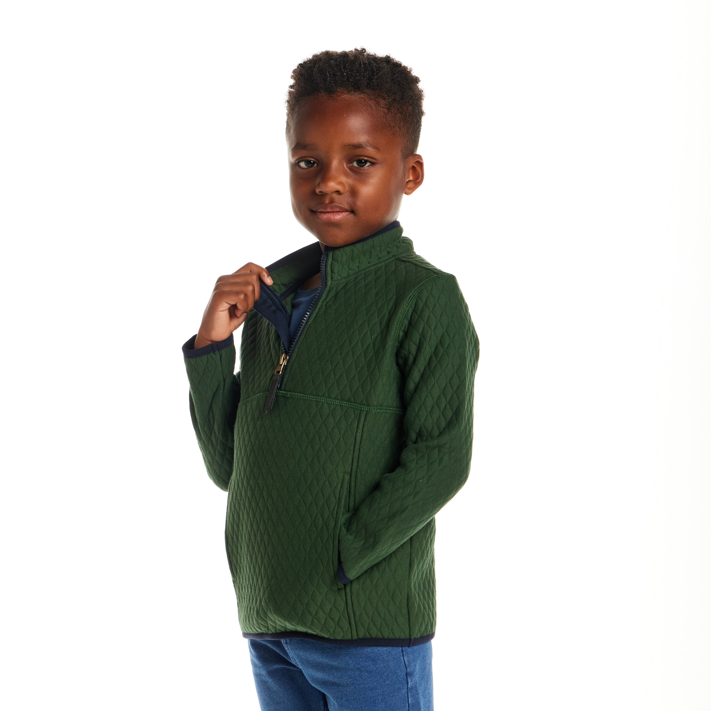 Kids Diamond Quilted Quarter-zip Pullover | Green