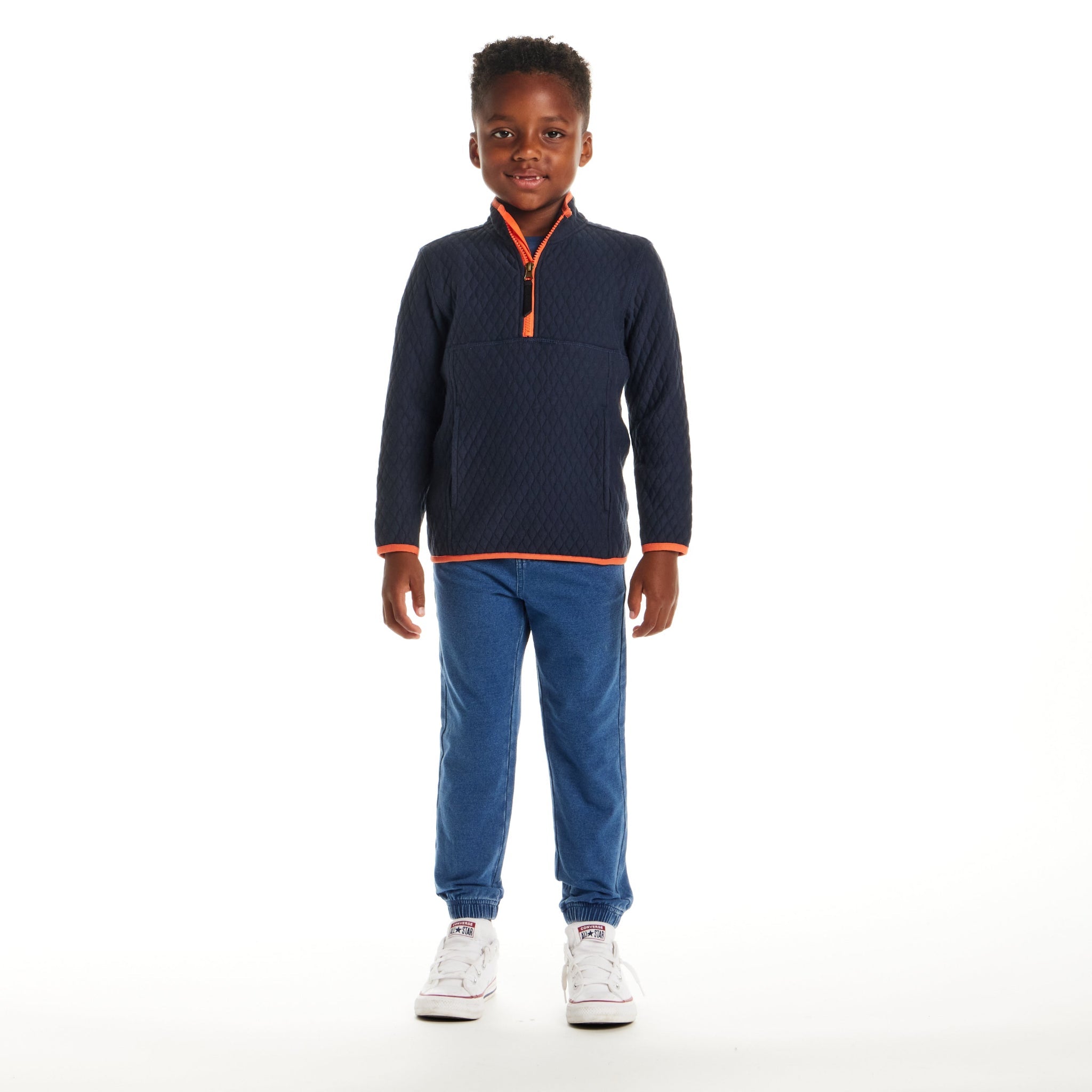Kids Diamond Quilted Quarter-zip Pullover | Navy