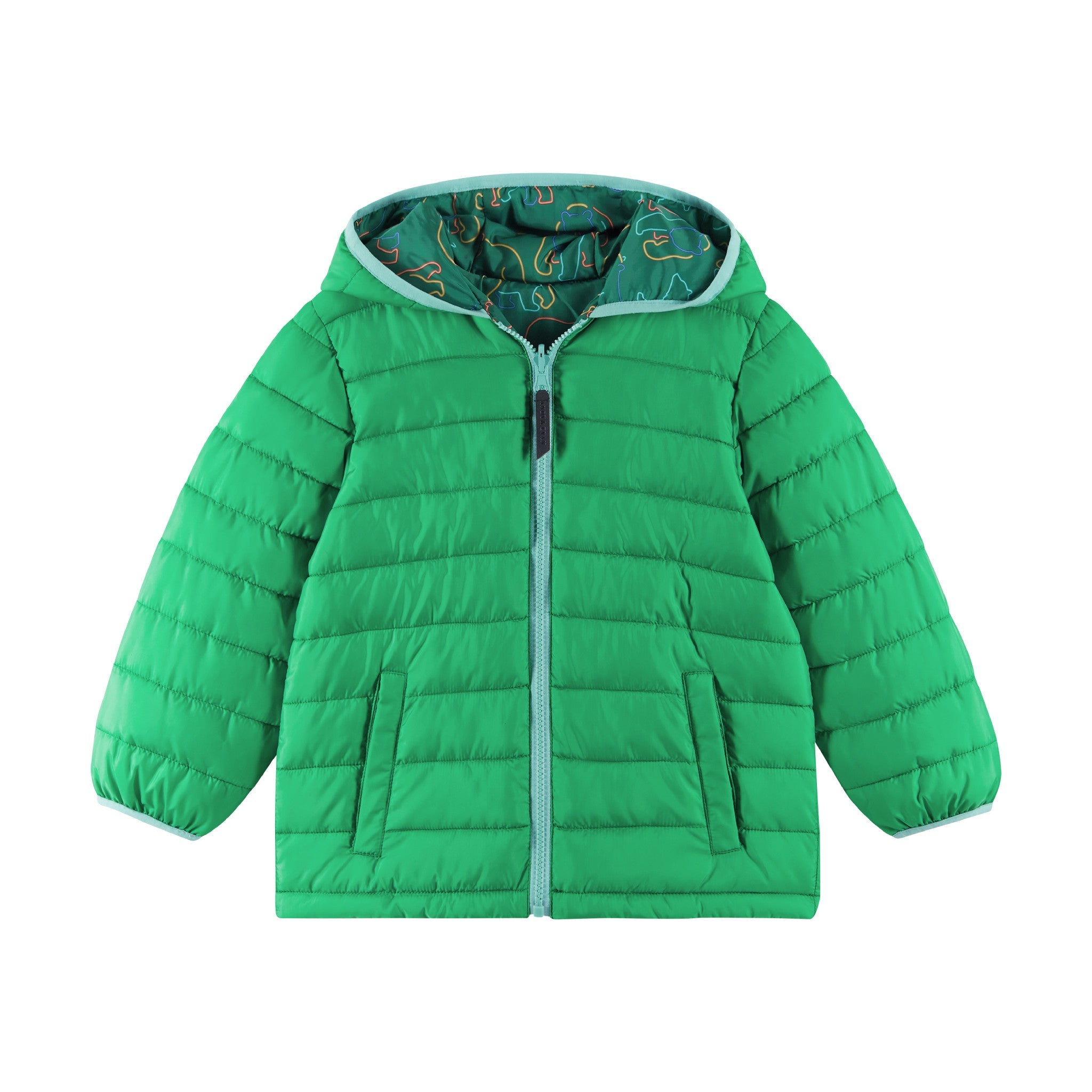 Kids Reversible Puffer Jacket | Green Bear