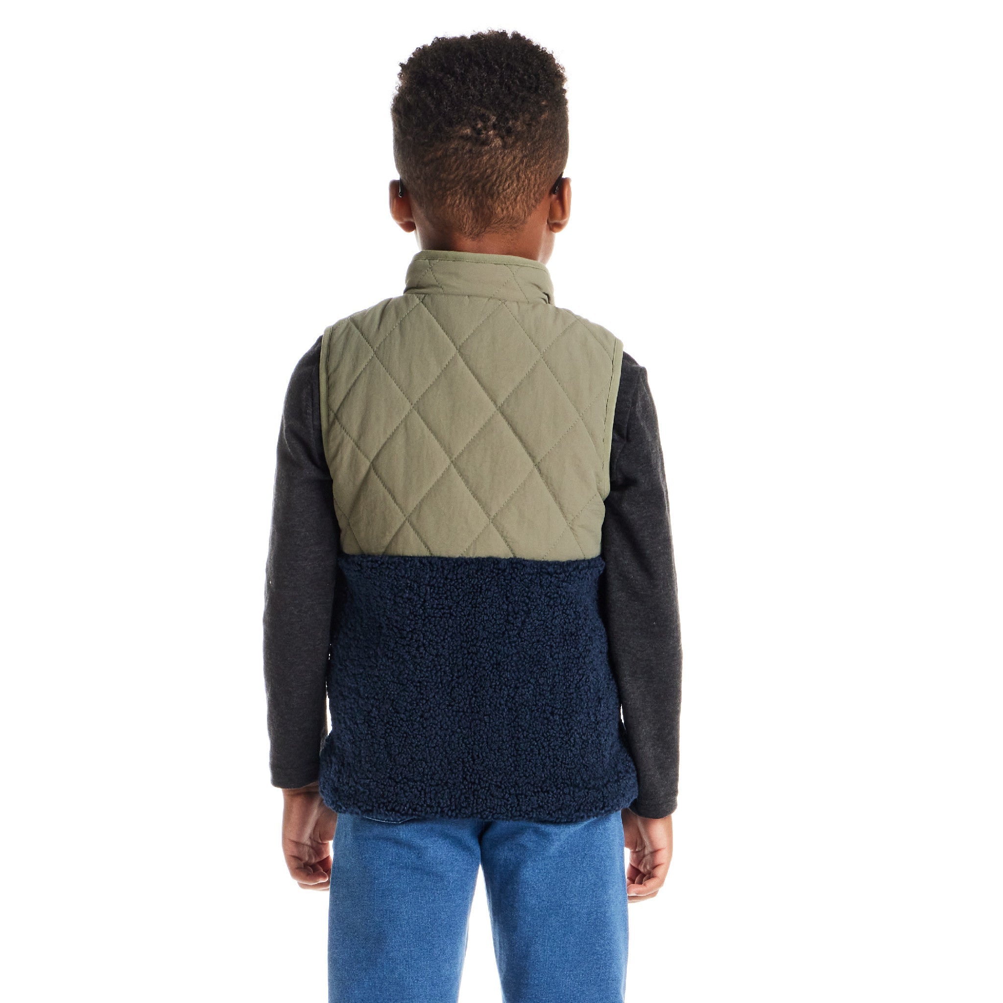 Kids Mixed Media Sherpa Vest | Green