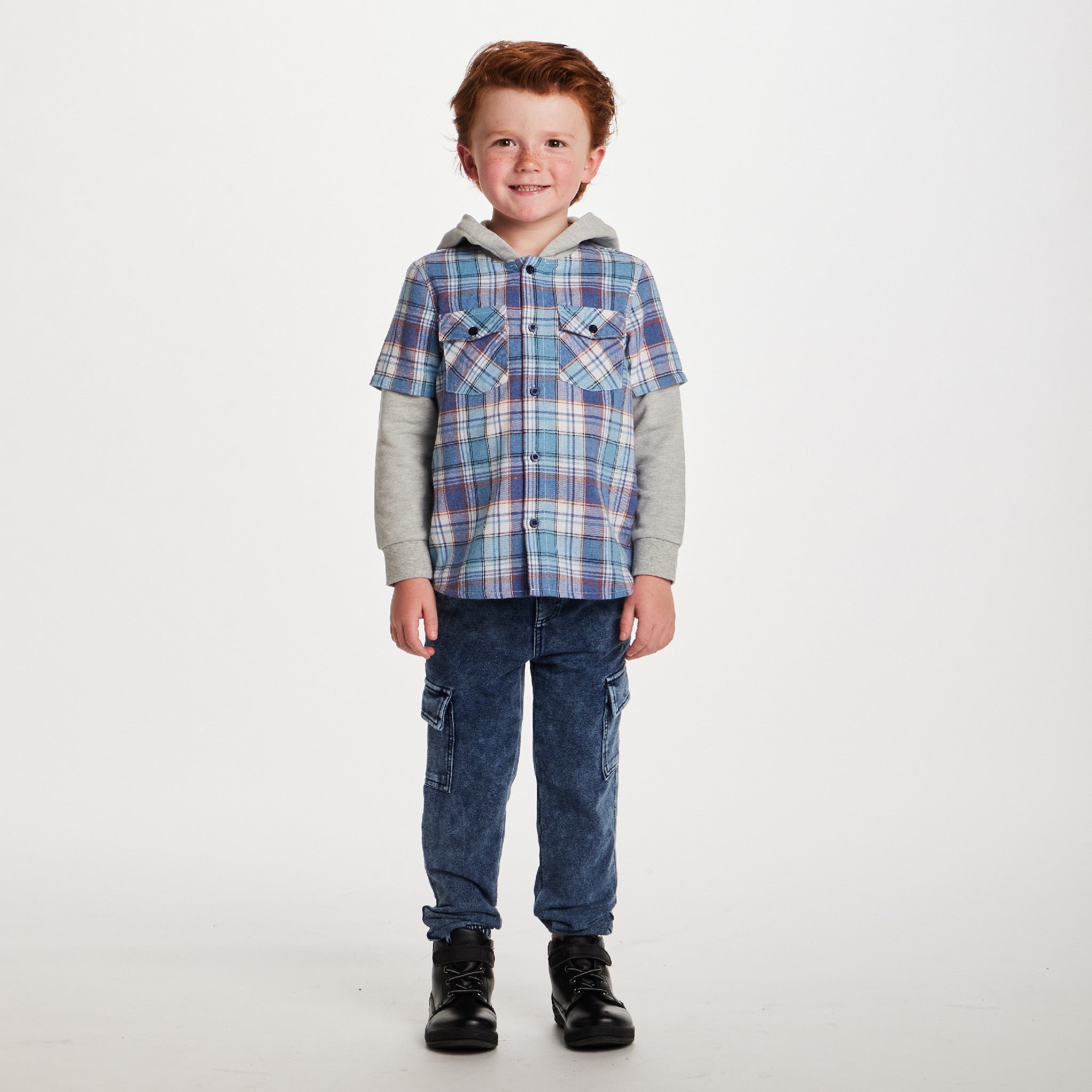 Kids Twofer Hoodie | Blue Plaid