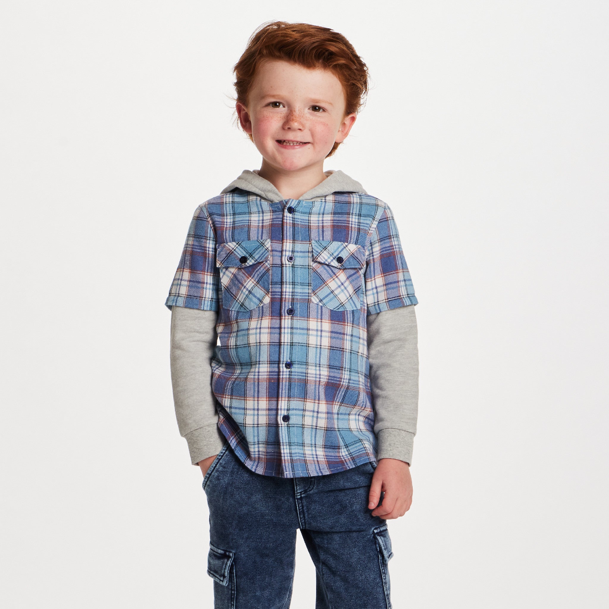 Kids Twofer Hoodie | Blue Plaid