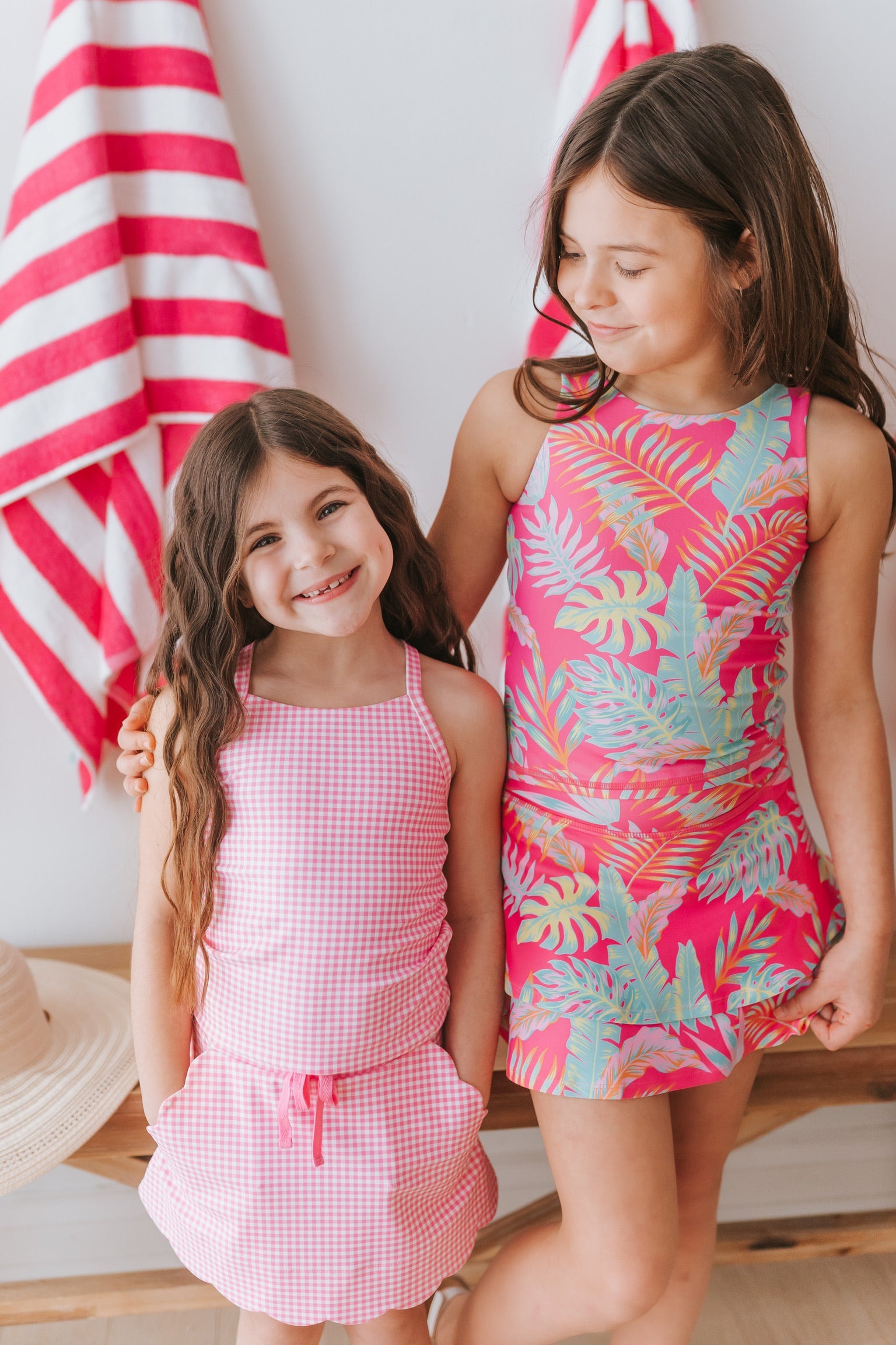 Malibu Pink Gingham Scallop Athletic Set