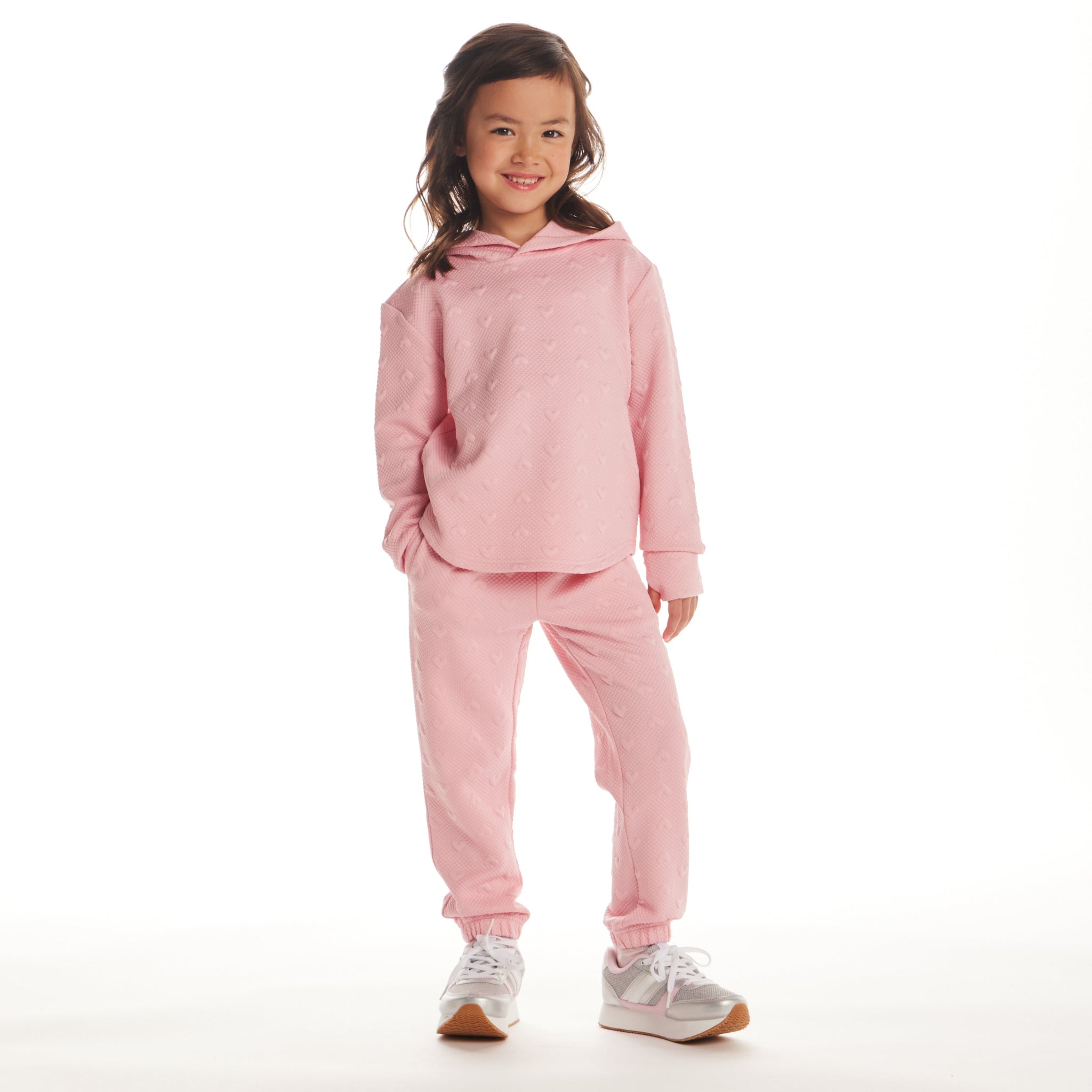 Kids Embossed Lounge Set | Pink Hearts