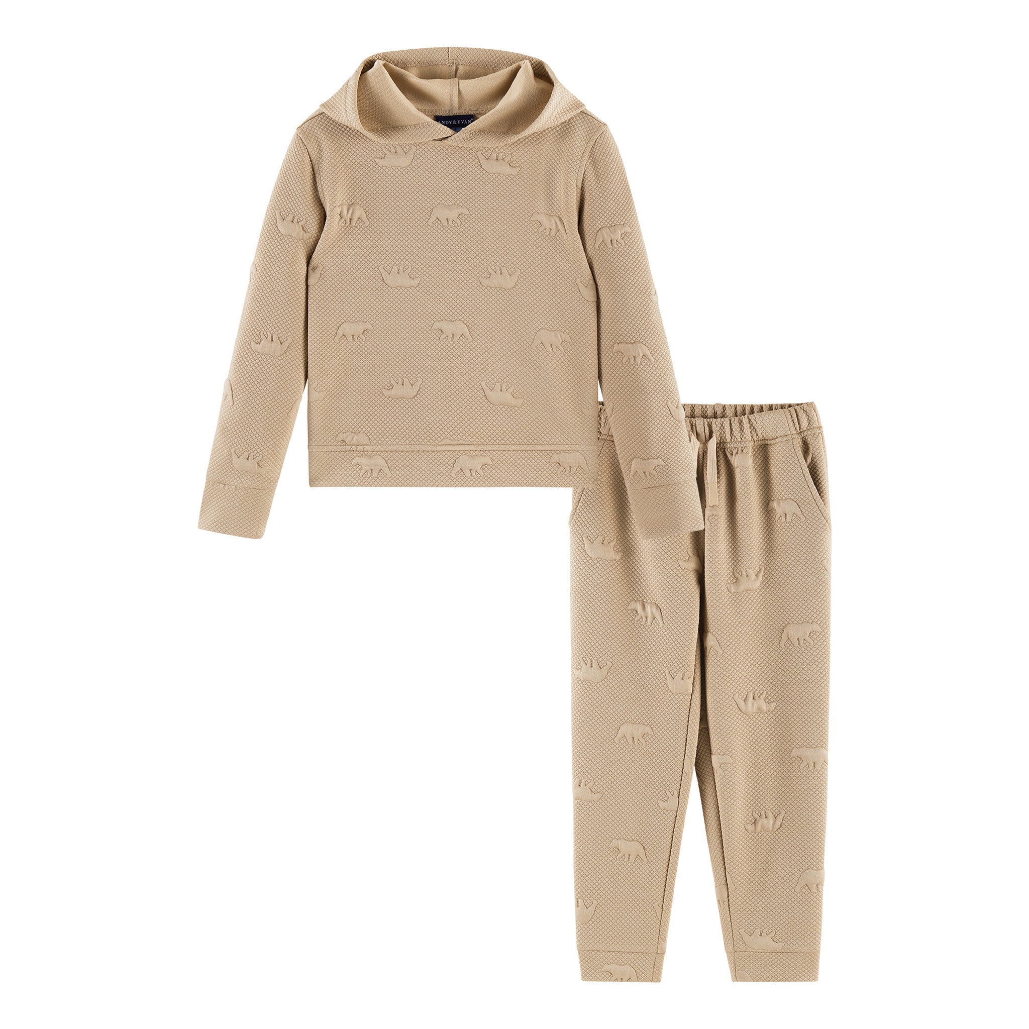 Kids Embossed Lounge Set | Taupe Bear