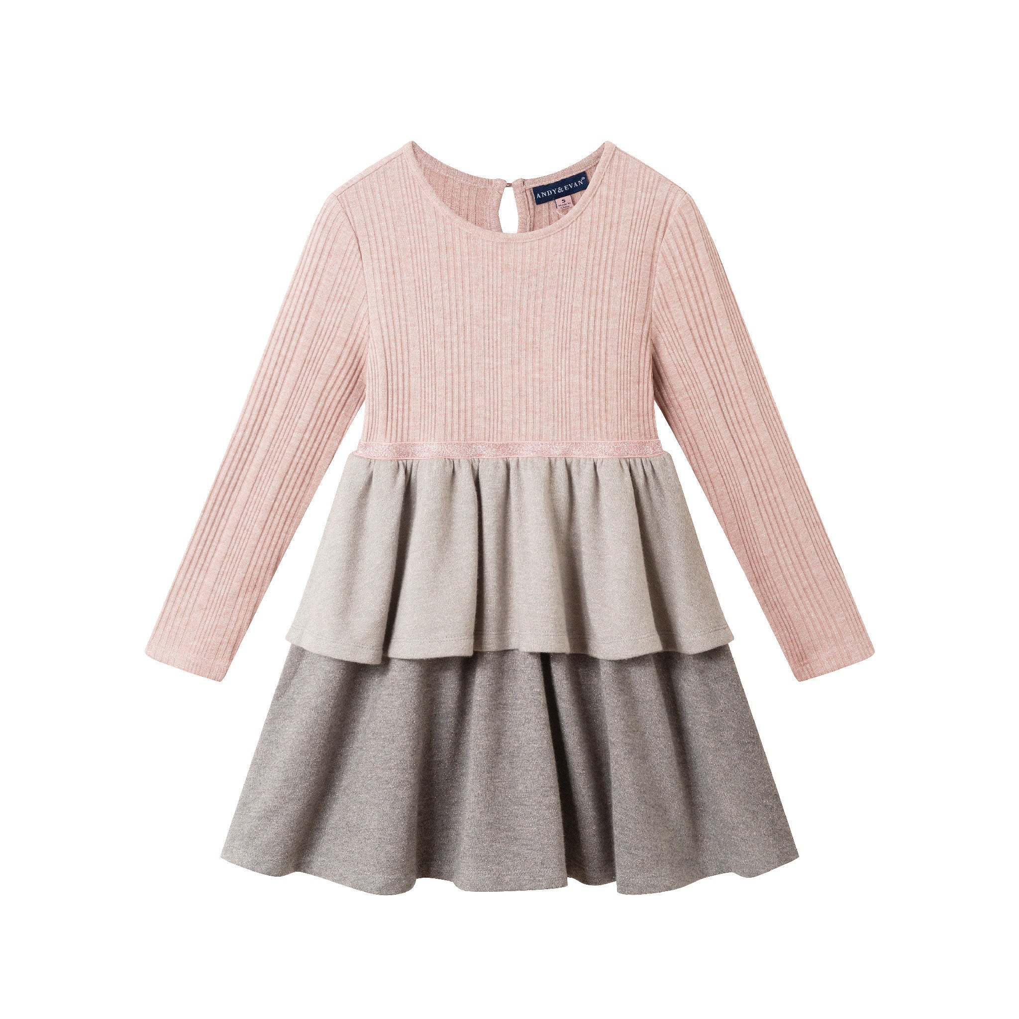 Kids Knit Tiered Dress | Pink Colorblock