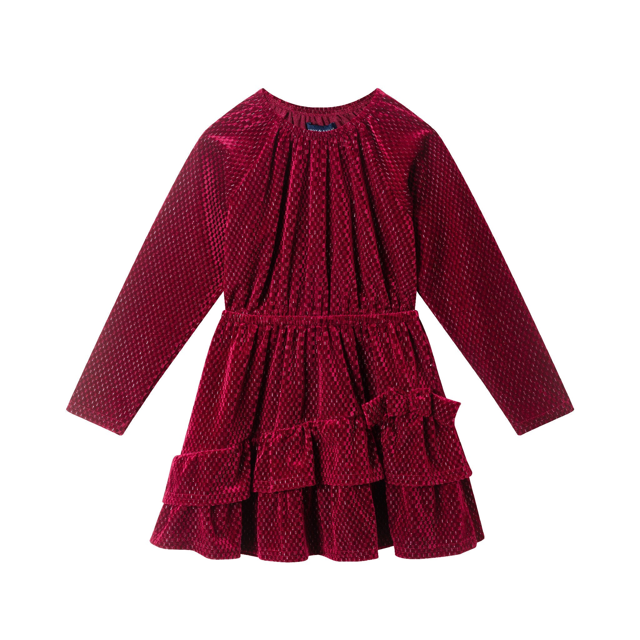 Kids Red Velvet Asymmetrical Tiered Dress | Red Checkered