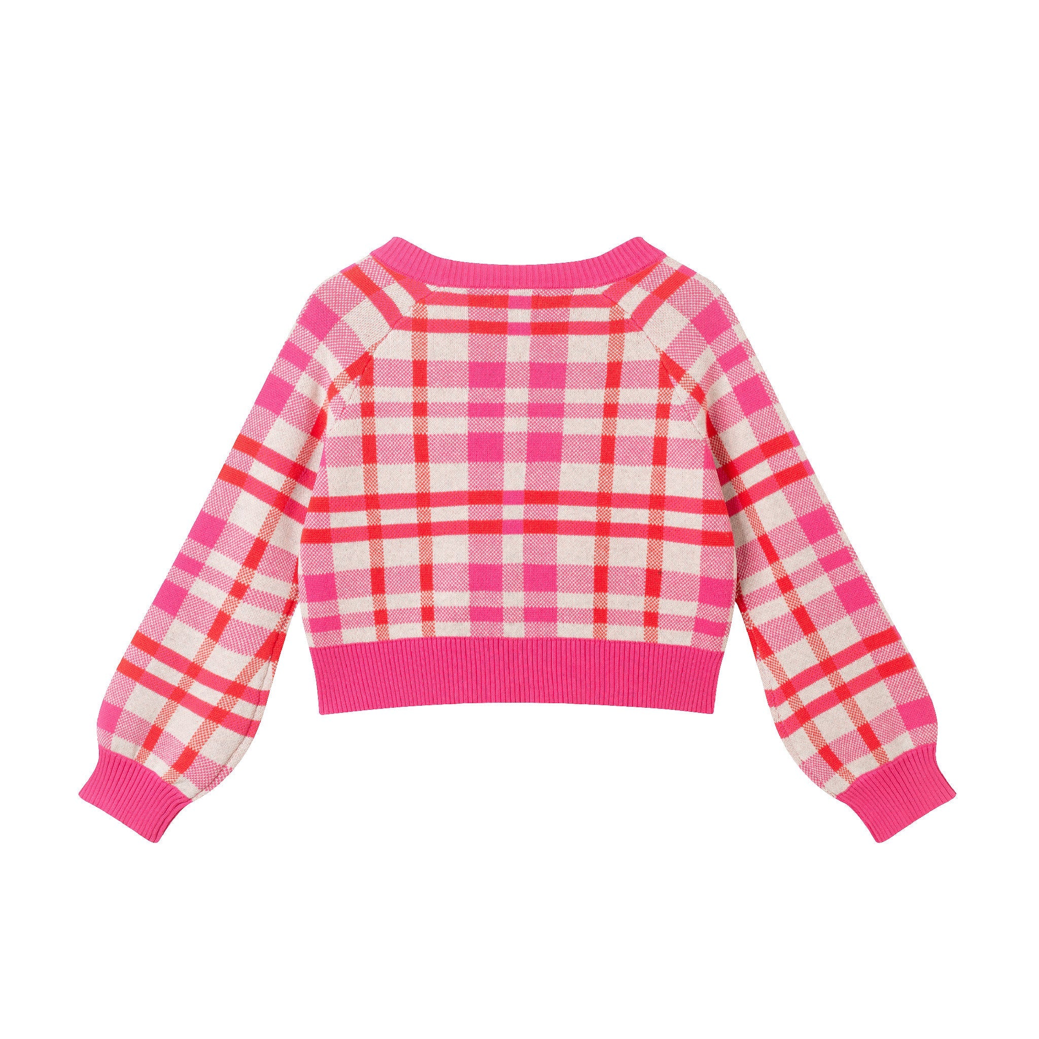 Big Kids Cardigan | Pink Plaid