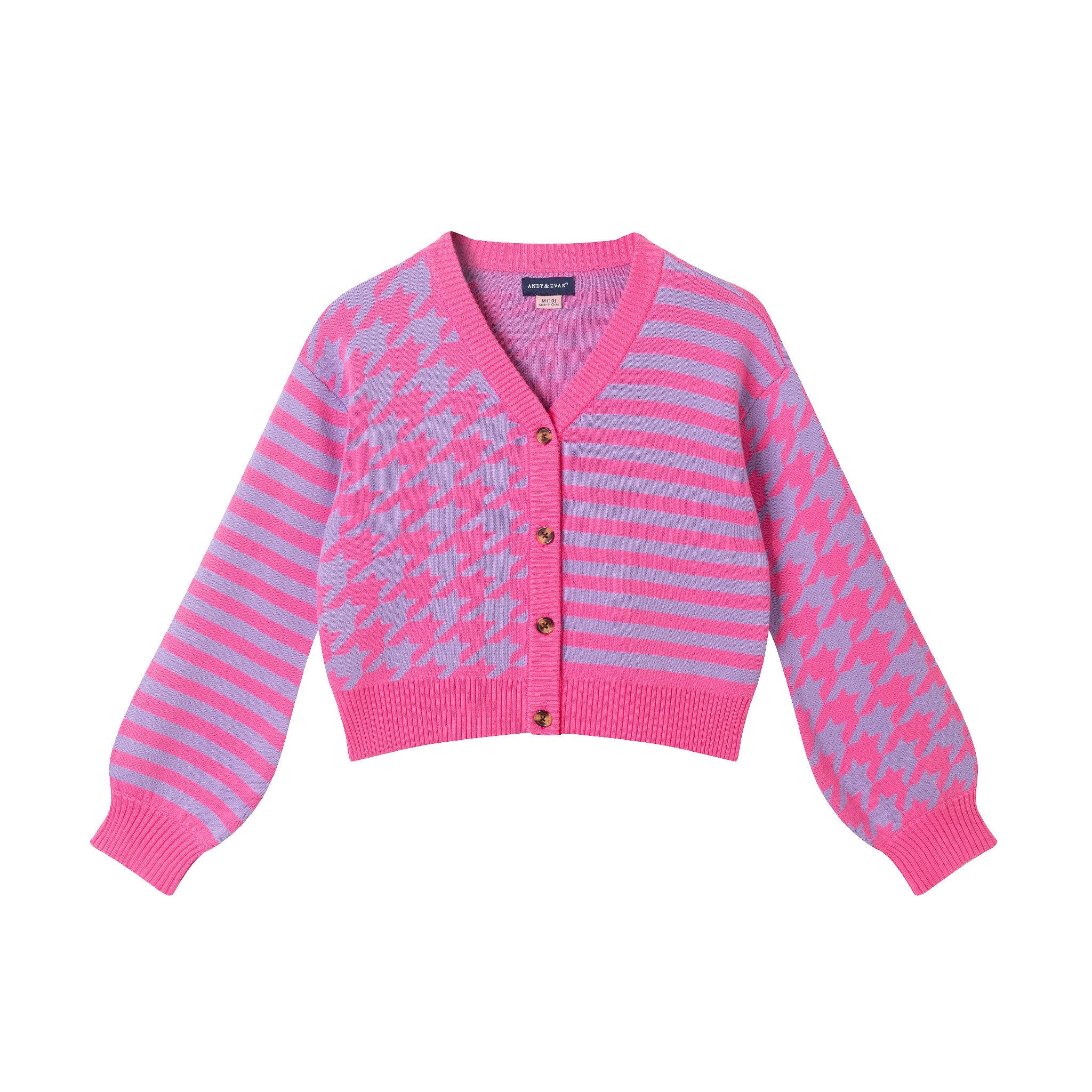 Big Kids Stripe Cardigan | Pink Houndstooth