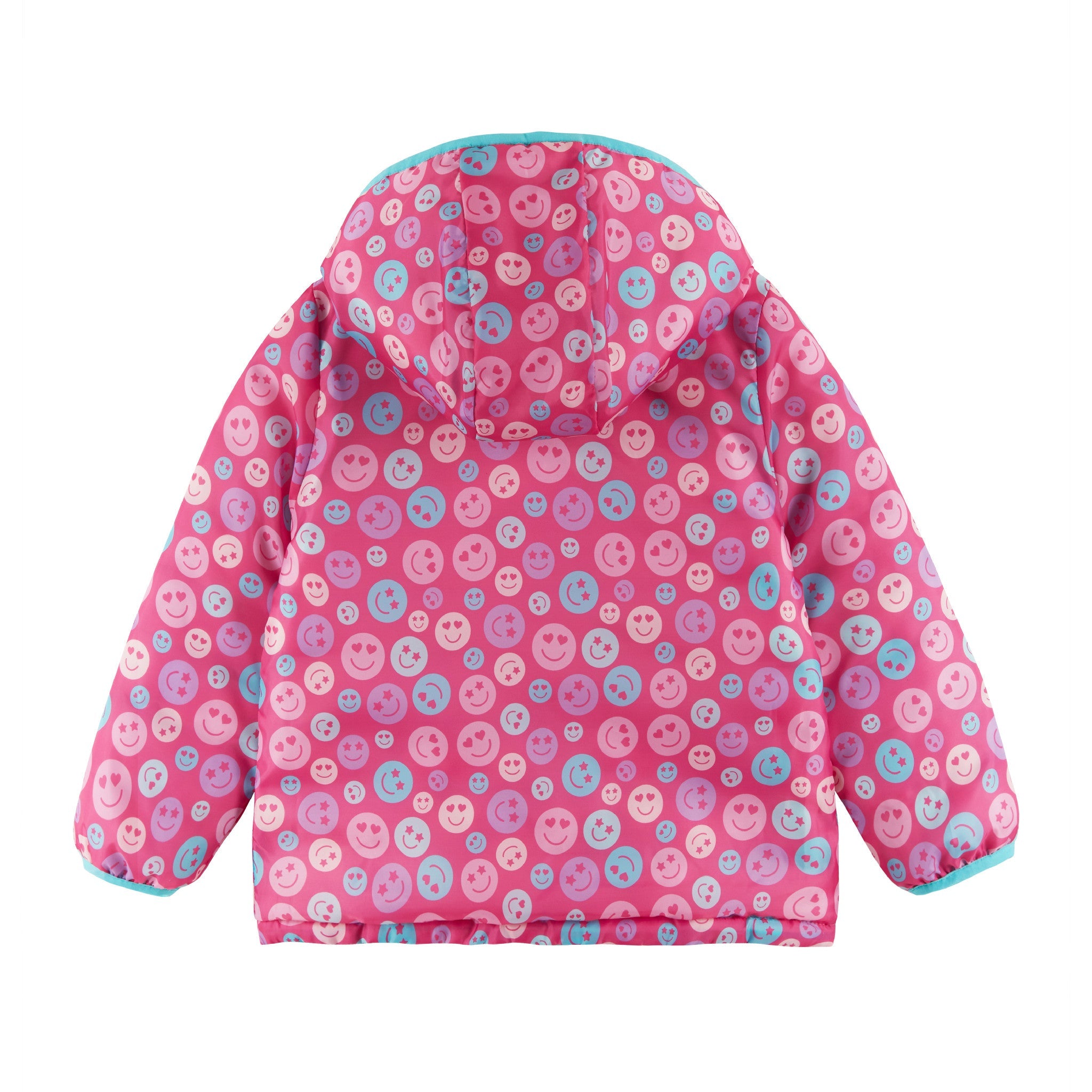 Kids Printed Reversible Puffer Jacket | Pink Smiley