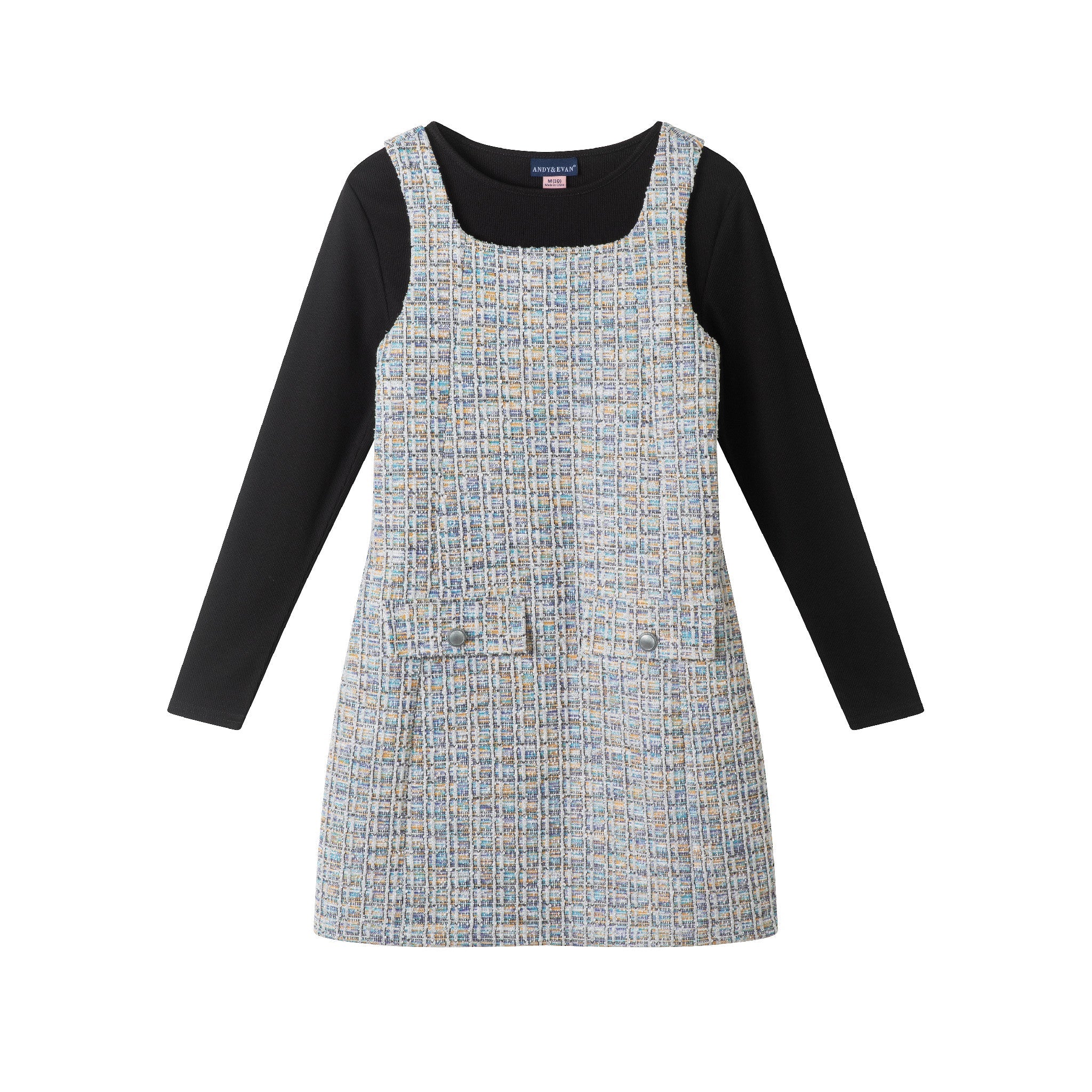 Big Kids Tweed Dress & Rib Tee Set | Textured Twirl