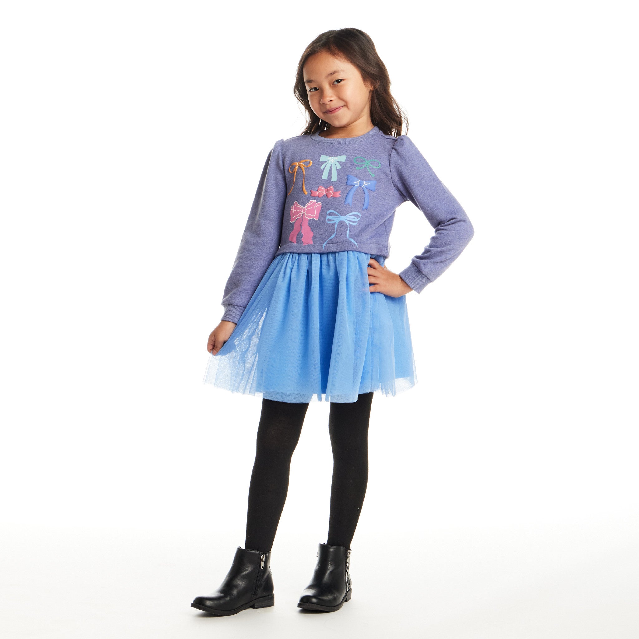 Kids Heather Sweatshirt Dress | Bow Collage