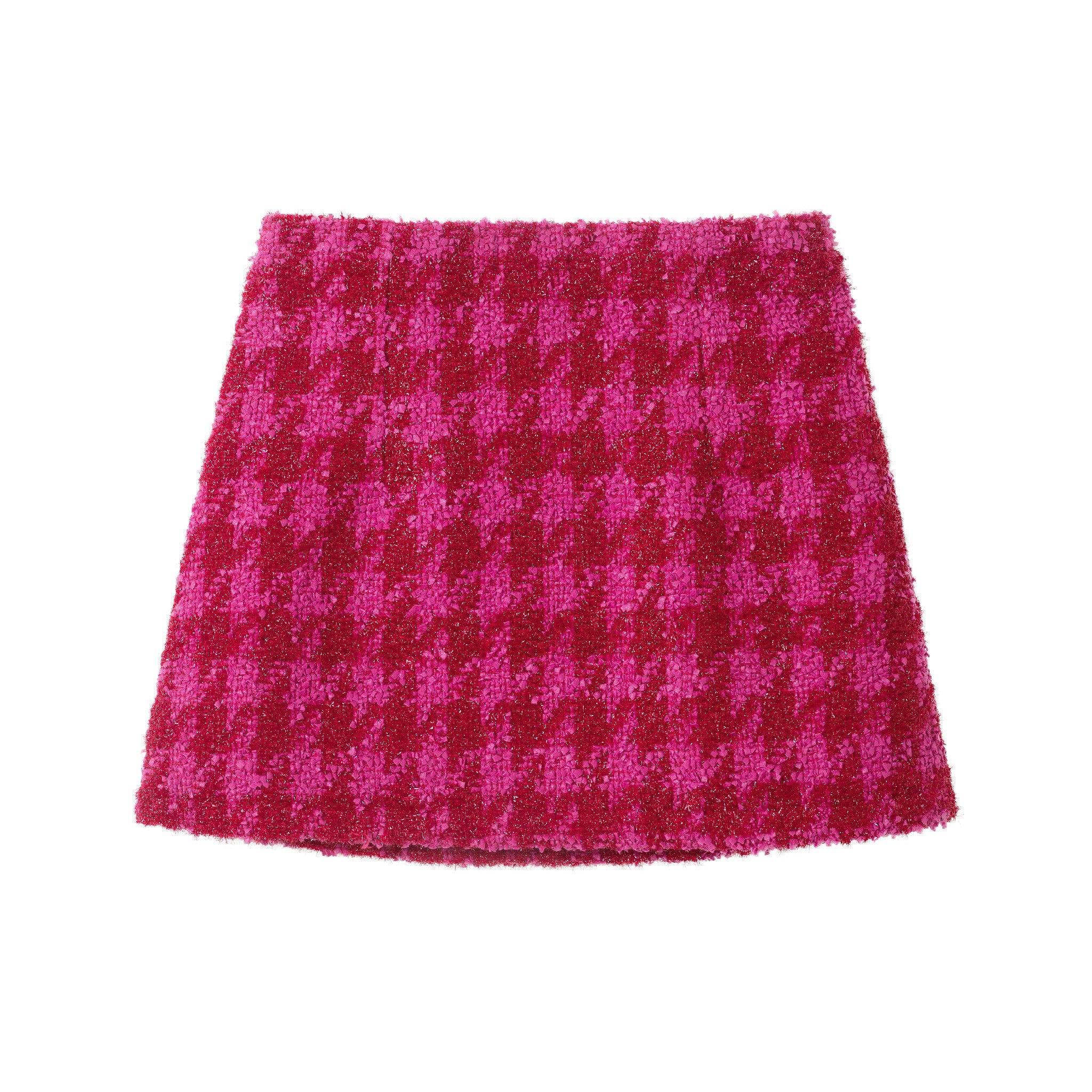 Big Kids Ribbed Top & Houndstooth Skirt Set | Ivory & Pink