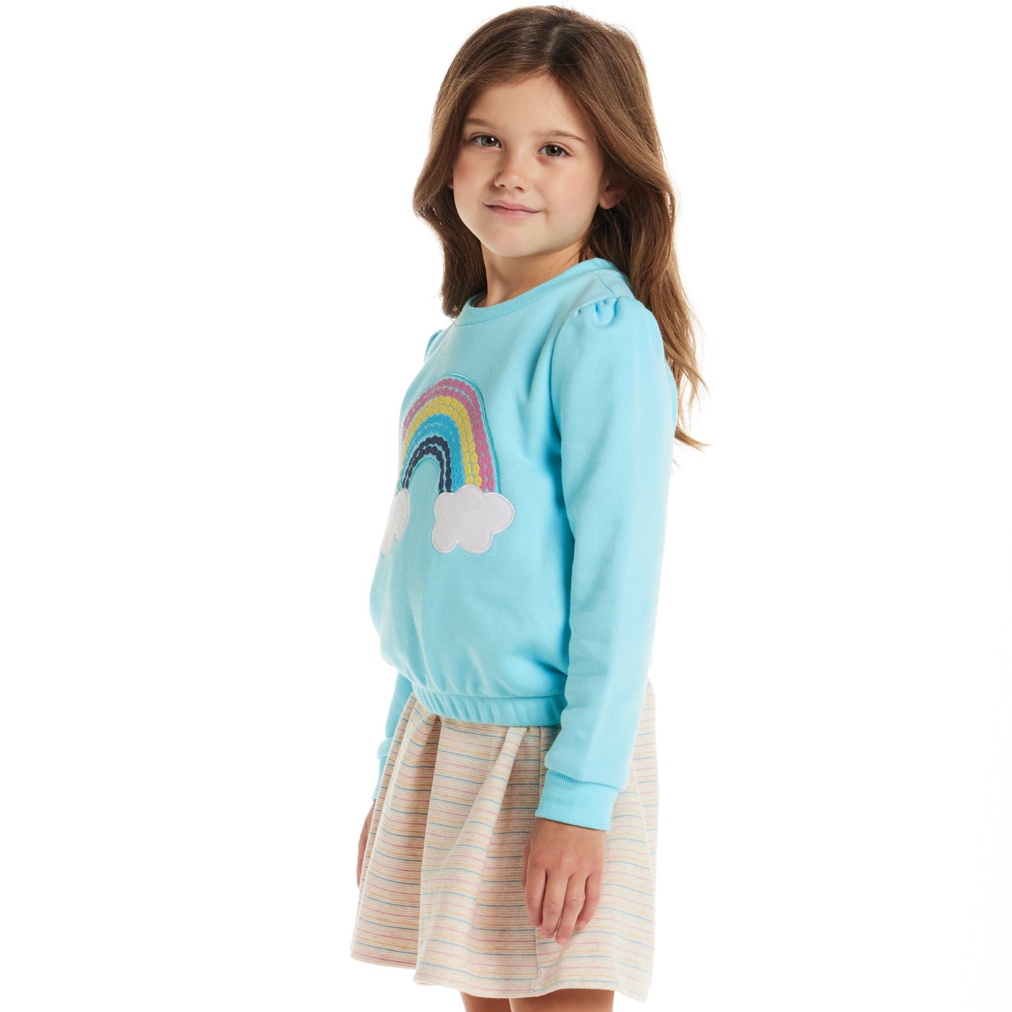 Kids Sweatshirt & Dress Set | Teal Rainbow