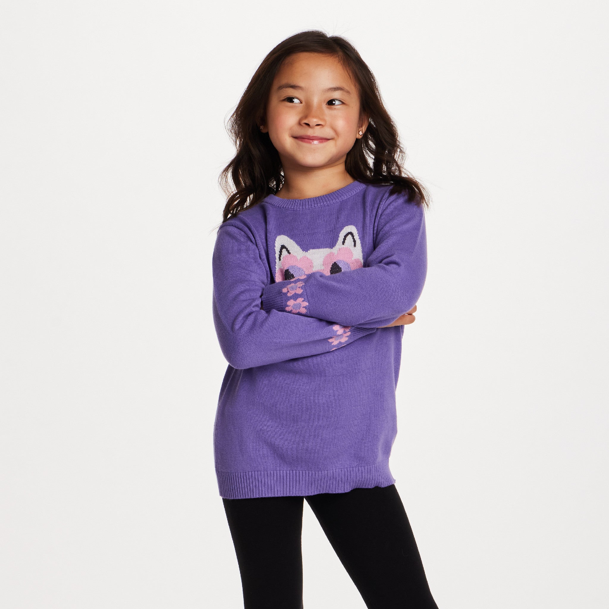 Kids Sweater & Legging Set | Purple Kitty Sunglasses