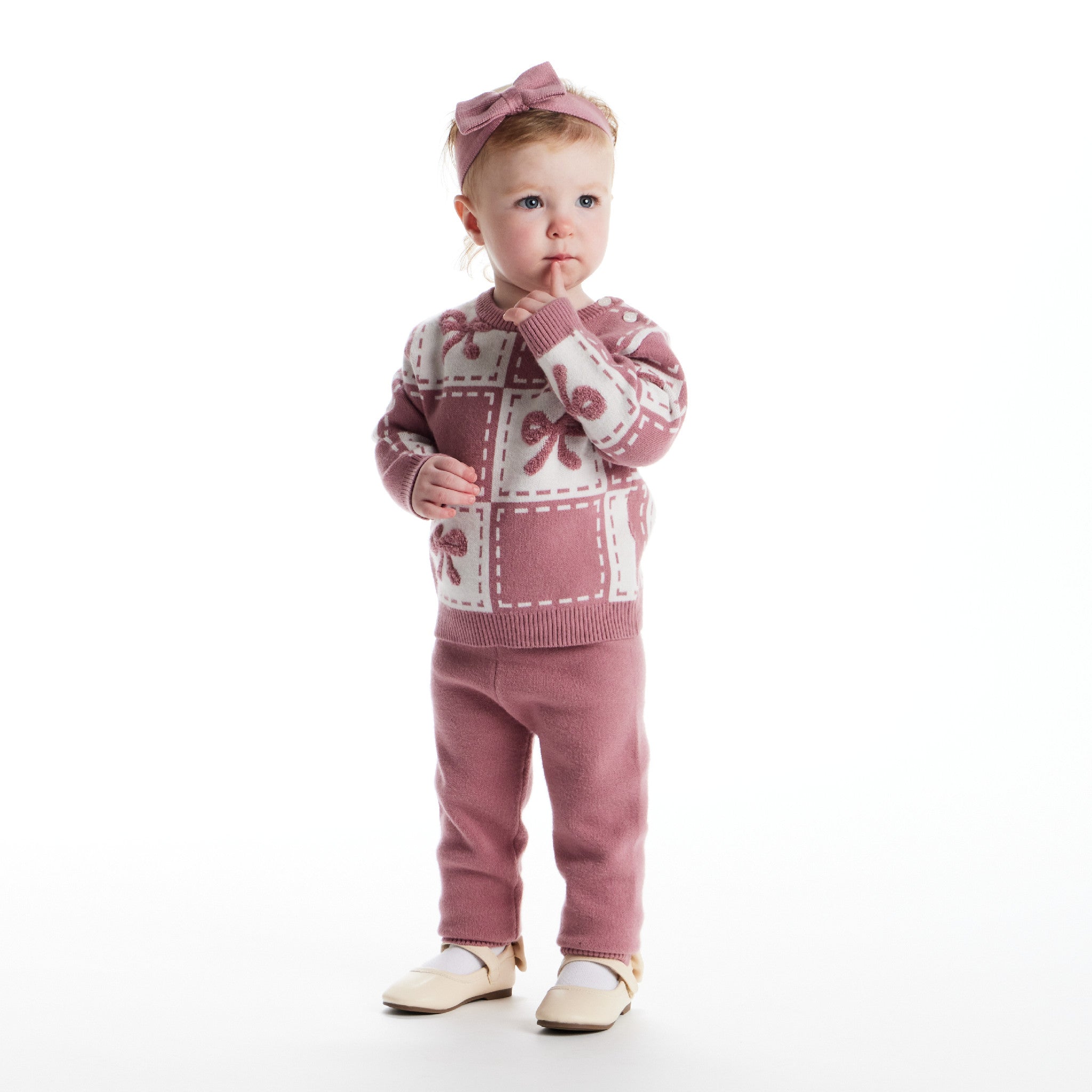 Infant Chenille Sweater Set With Headband | Pink Bows