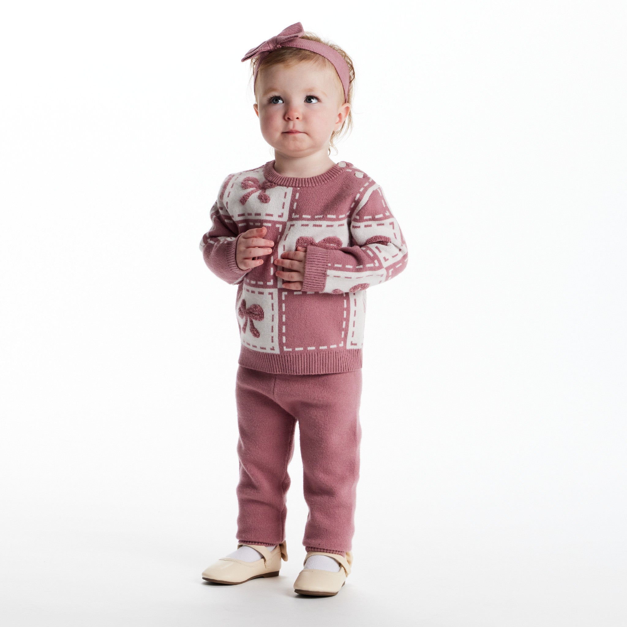Infant Chenille Sweater Set With Headband | Pink Bows