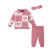 Infant Chenille Sweater Set With Headband | Pink Bows