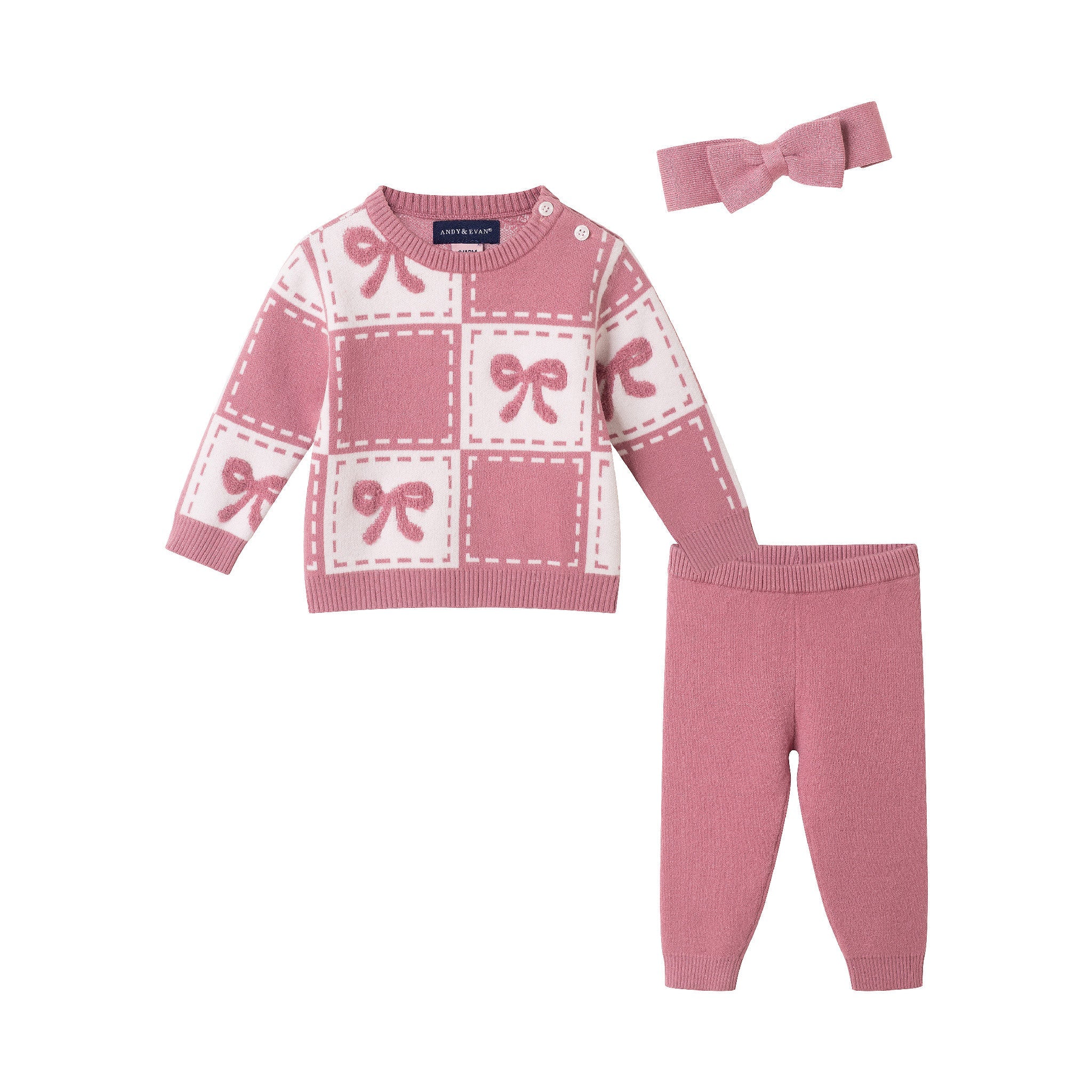 Infant Chenille Sweater Set With Headband | Pink Bows