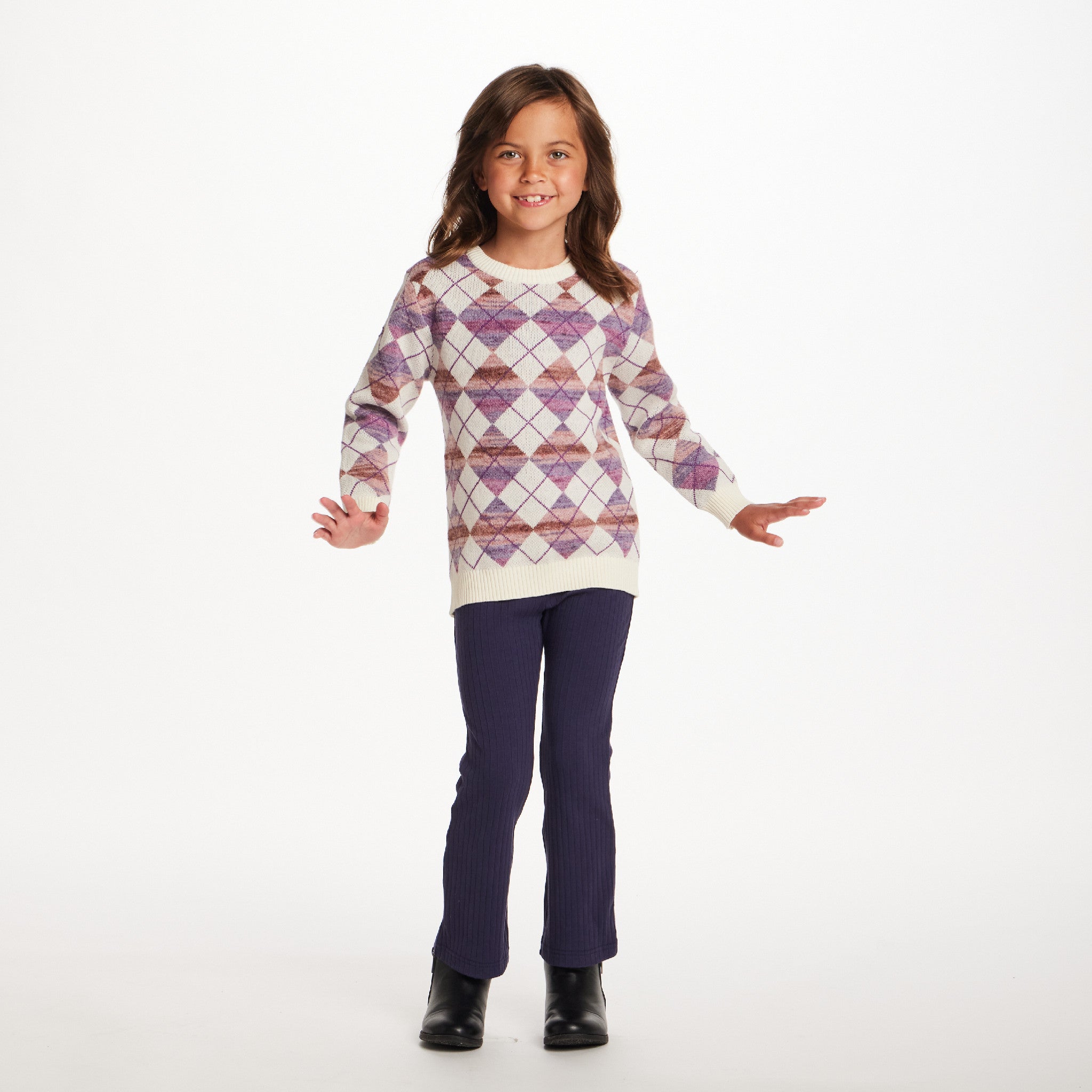 Kids Argyle Sweater & Ribbed Flare Pant Set