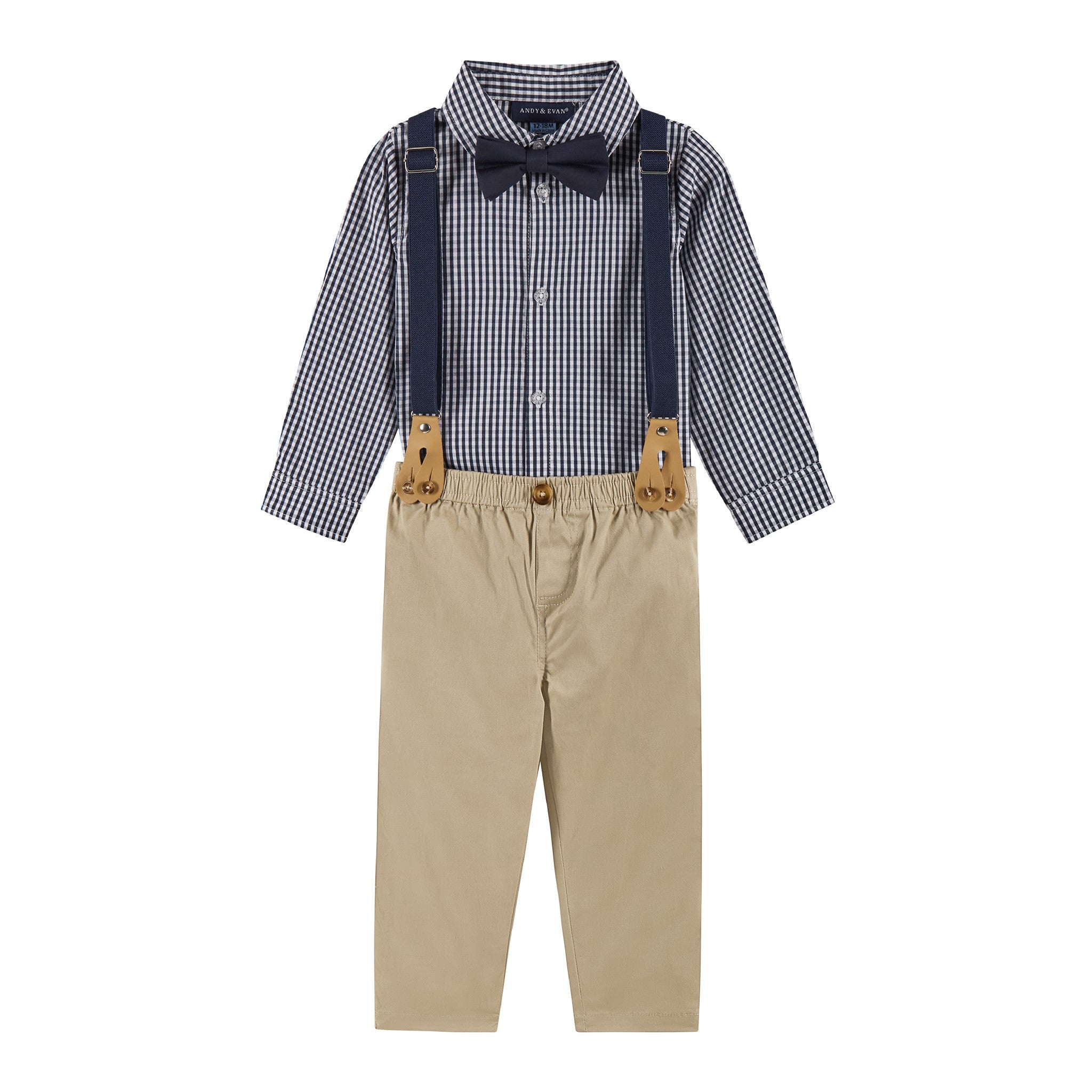 Infant Buttondown Suspenders Set | Navy Gingham