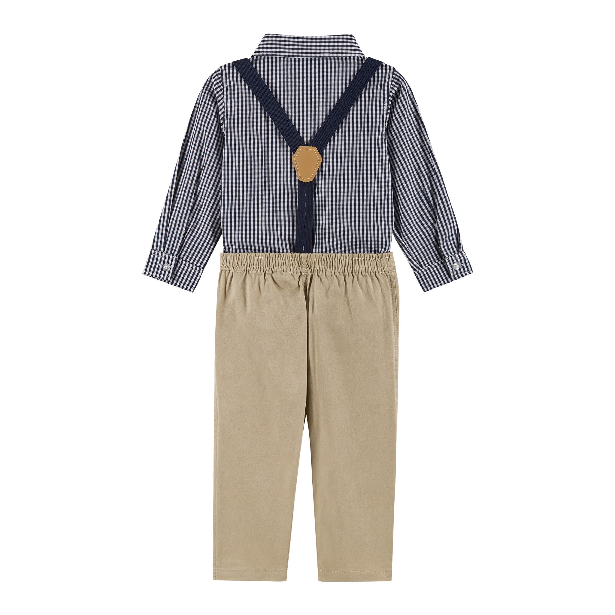 Infant Buttondown Suspenders Set | Navy Gingham