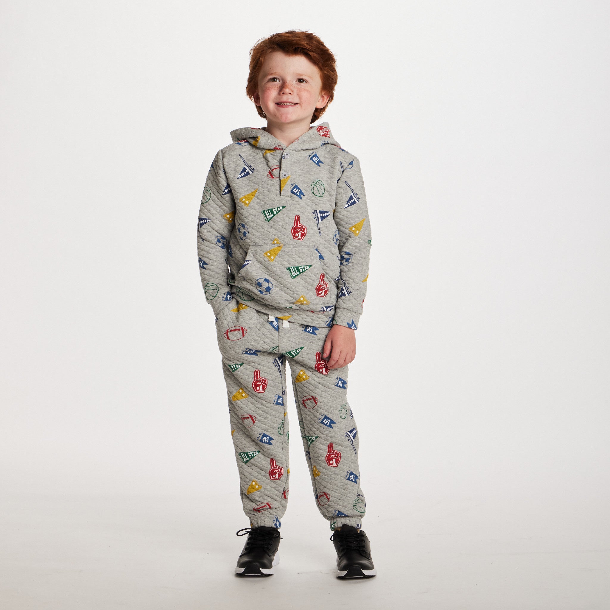 Kids Hooded Lounge Set | Grey Varsity