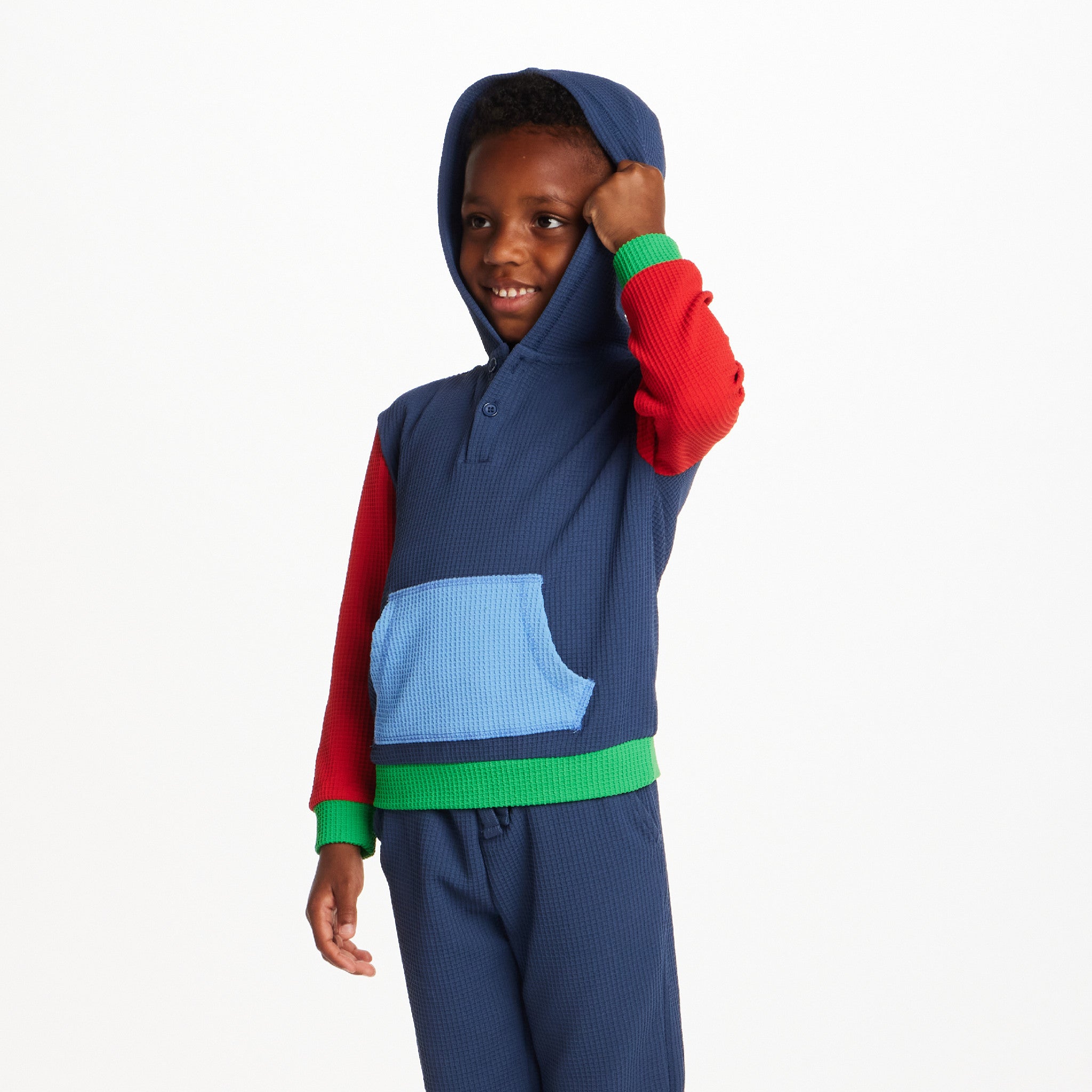 Kids Hooded Lounge Set | Navy Waffle