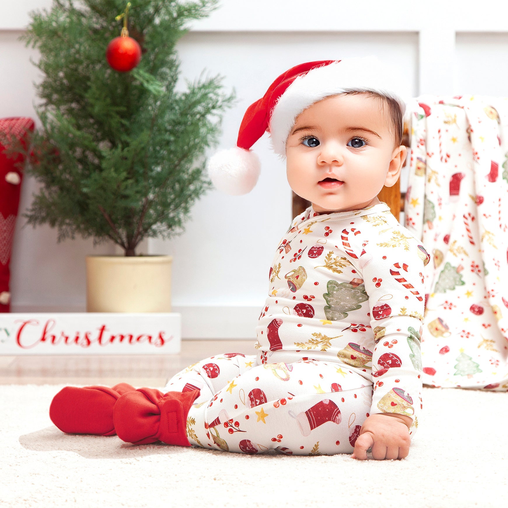Bamboo Holiday Baby Zip Romper – Christmas One-piece Pajamas - Noel