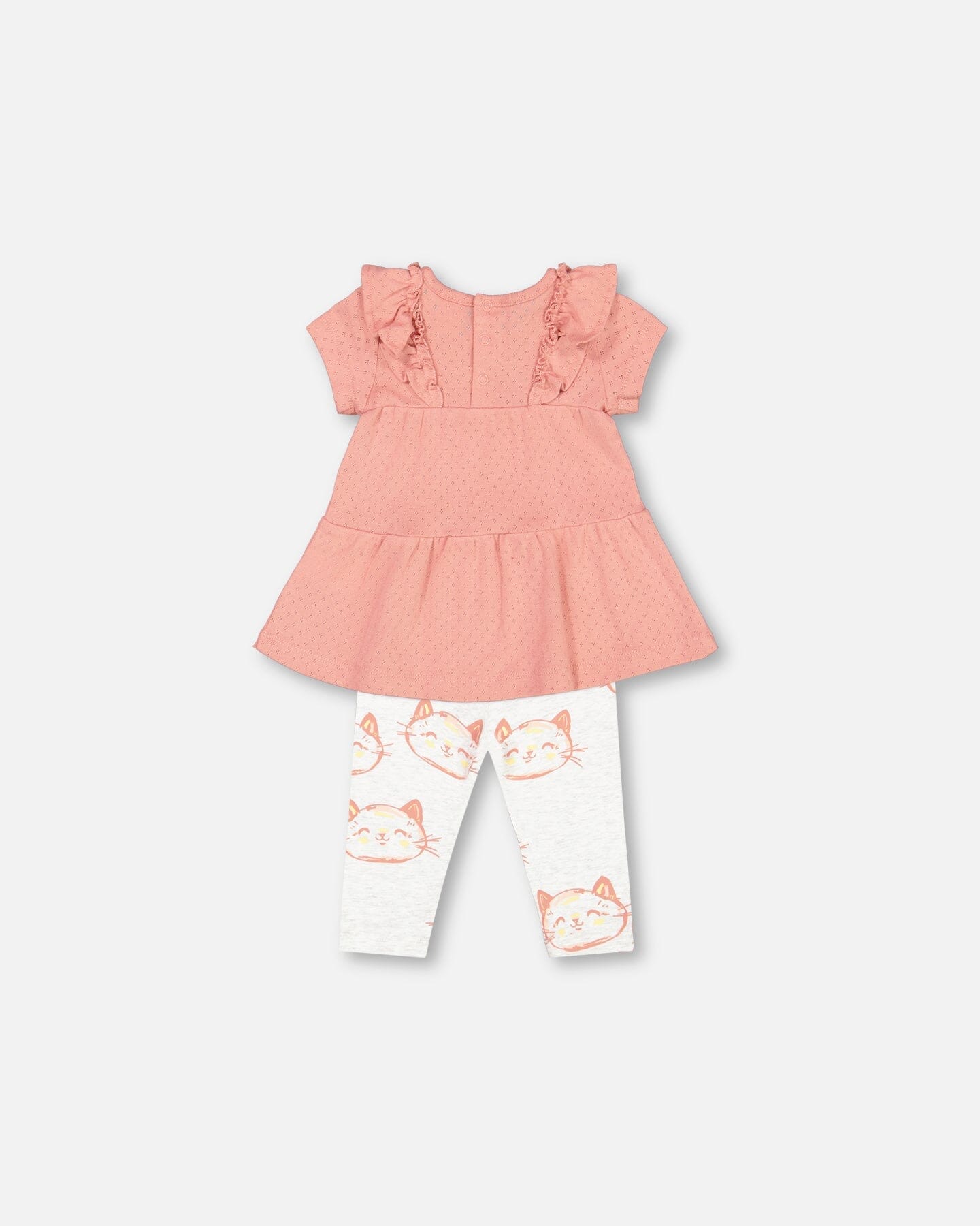 Organic Cotton Pointelle Knit Dress And Printed Cats Leggings Set Old Rose