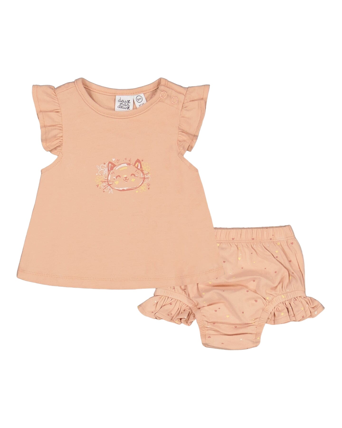 Organic Cotton Top And Bloomers Set Peach Rose With Printed Heart