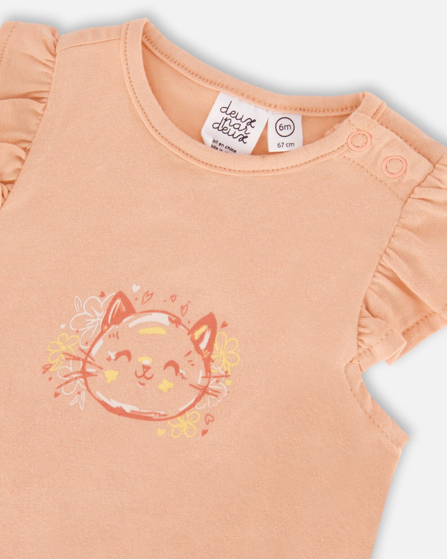 Organic Cotton Top And Bloomers Set Peach Rose With Printed Heart