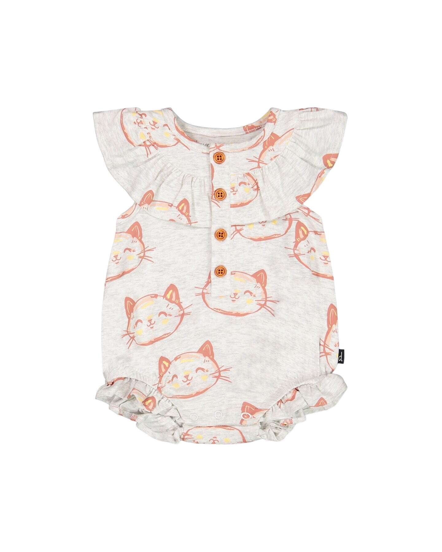 Organic Cotton Romper Heather Beige With Printed Cat