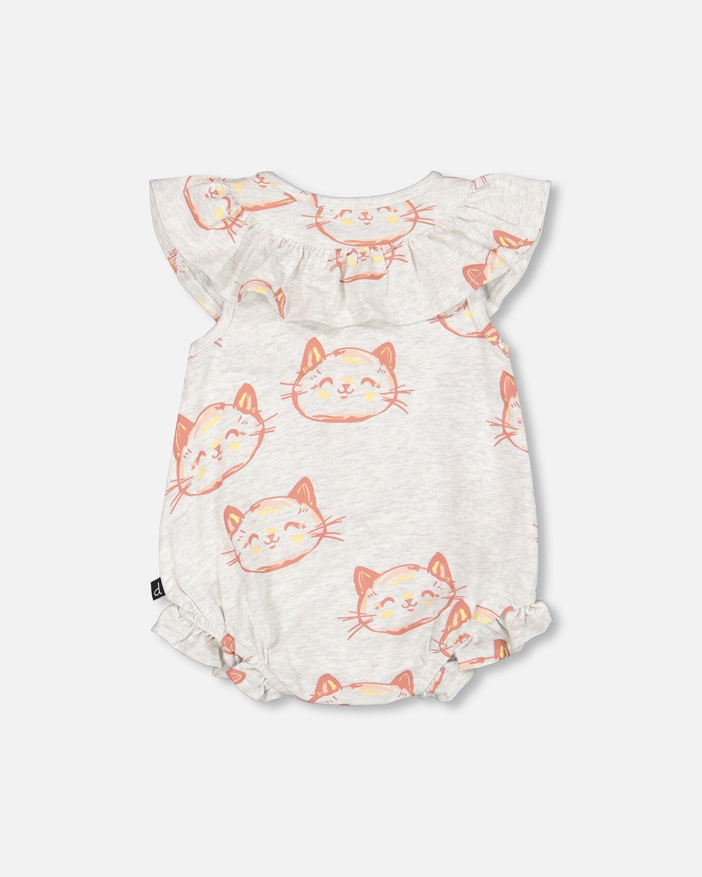 Organic Cotton Romper Heather Beige With Printed Cat