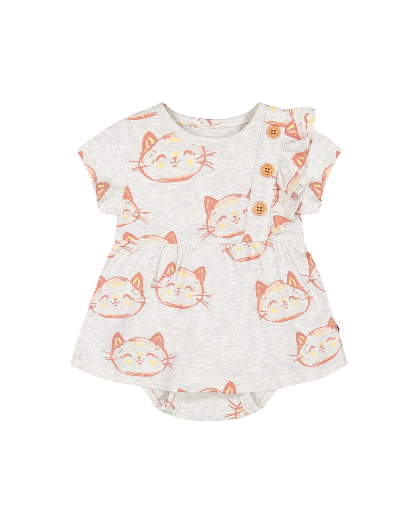 Organic Cotton Printed Romper Heather Beige With Printed Cat