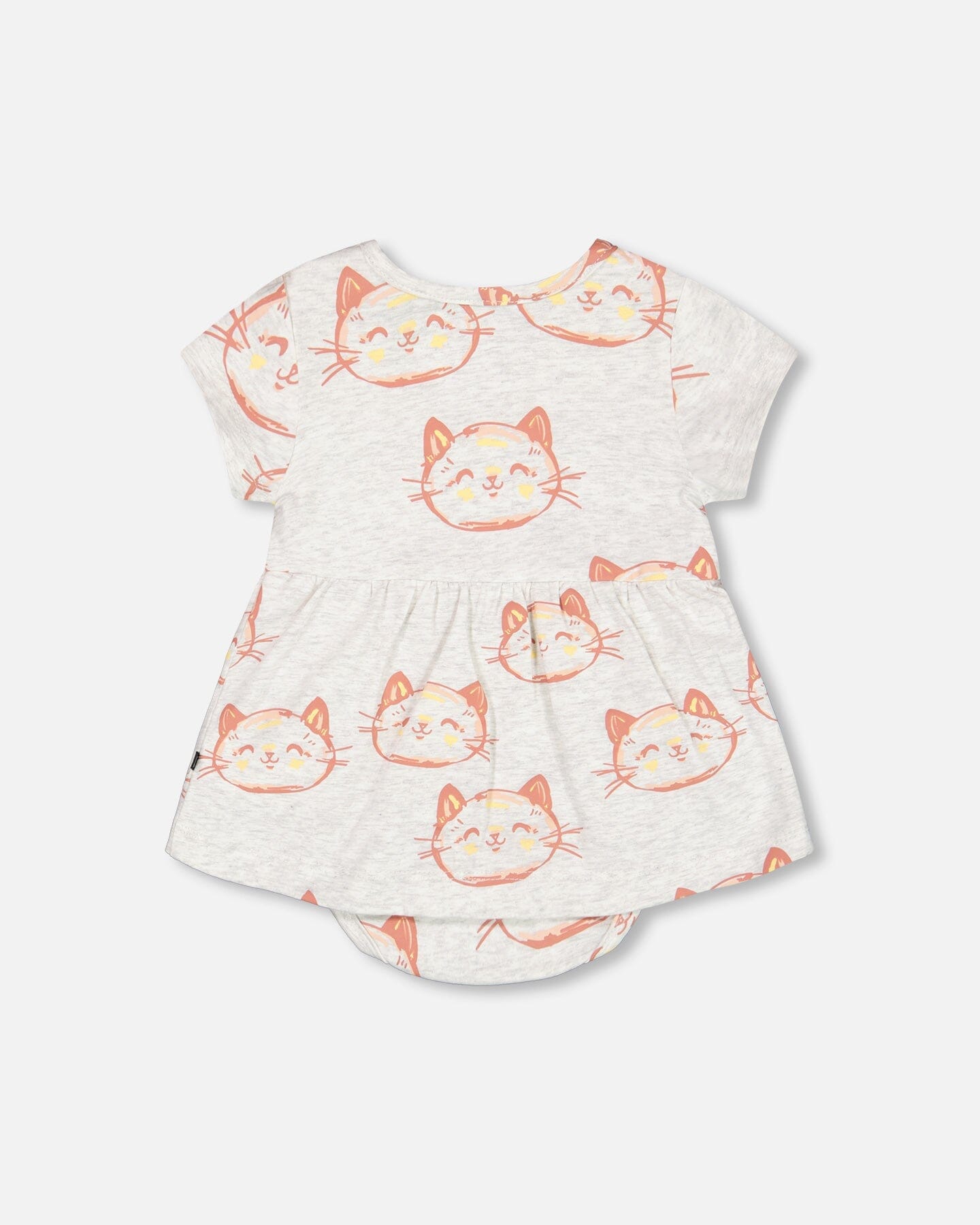 Organic Cotton Printed Romper Heather Beige With Printed Cat