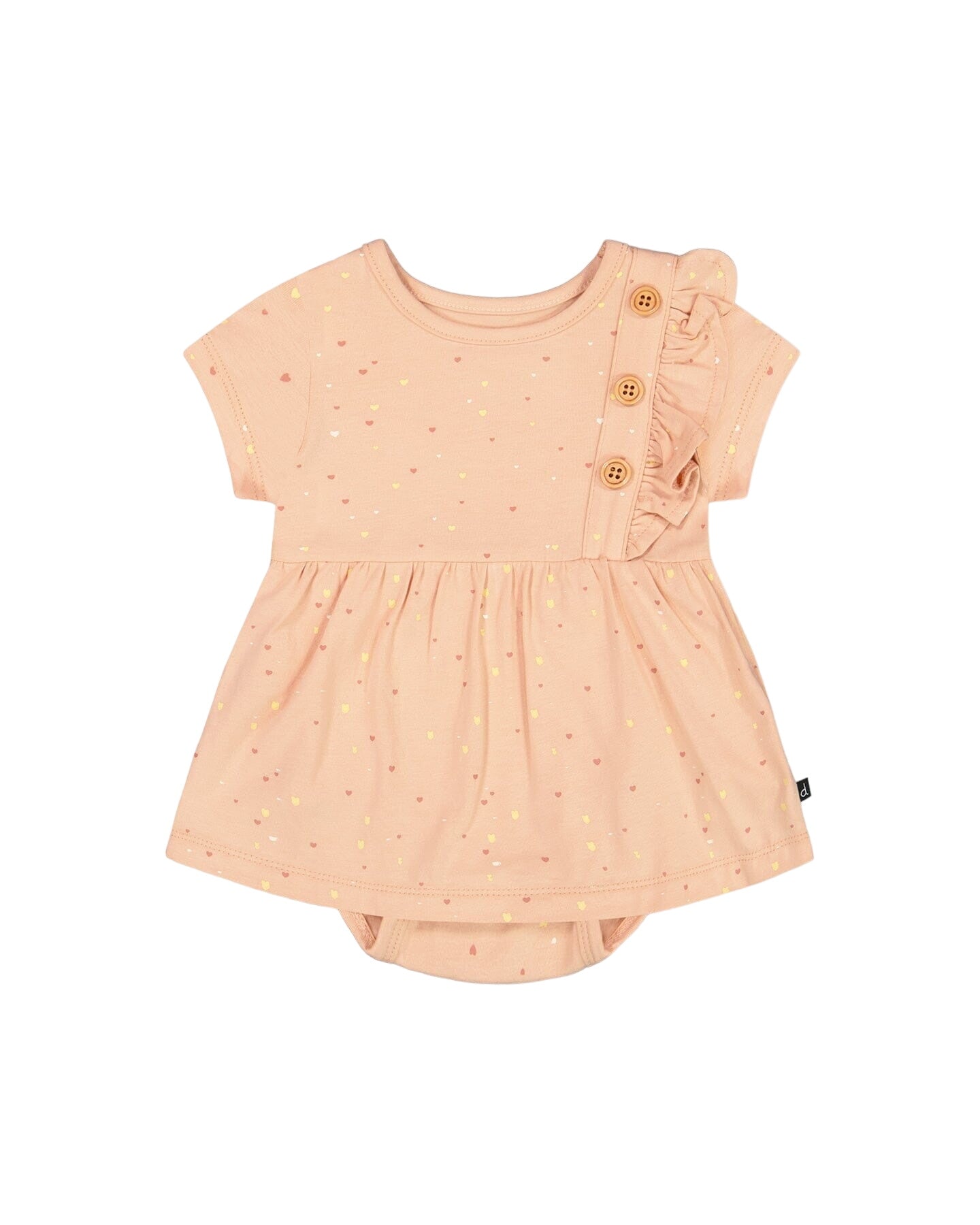 Organic Cotton Printed Romper Peach Rose With Printed Heart