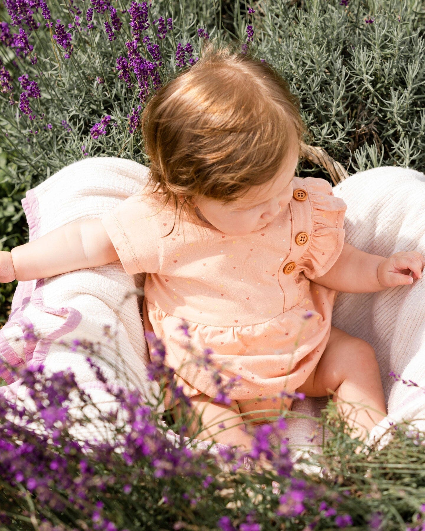 Organic Cotton Printed Romper Peach Rose With Printed Heart