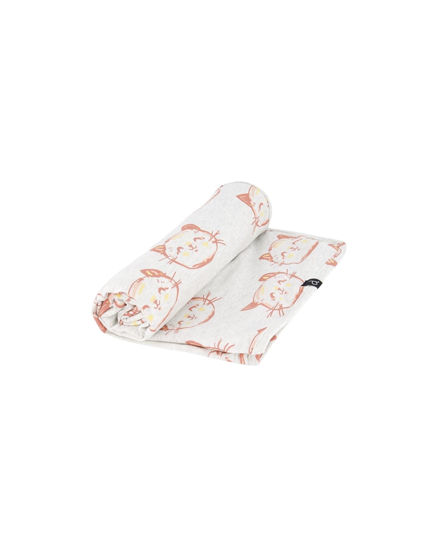 Organic Cotton Blanket Heather Beige With Printed Cat