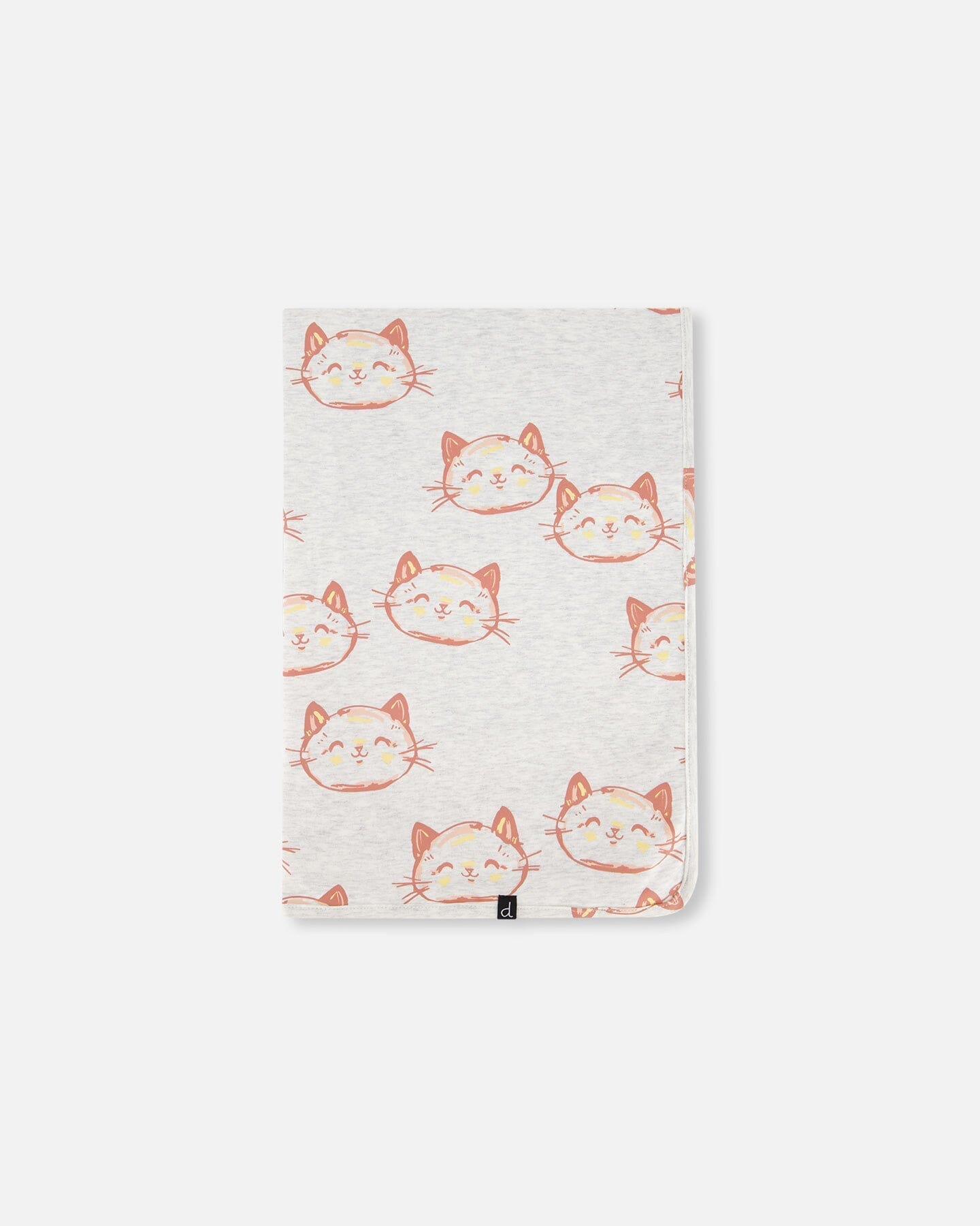 Organic Cotton Blanket Heather Beige With Printed Cat