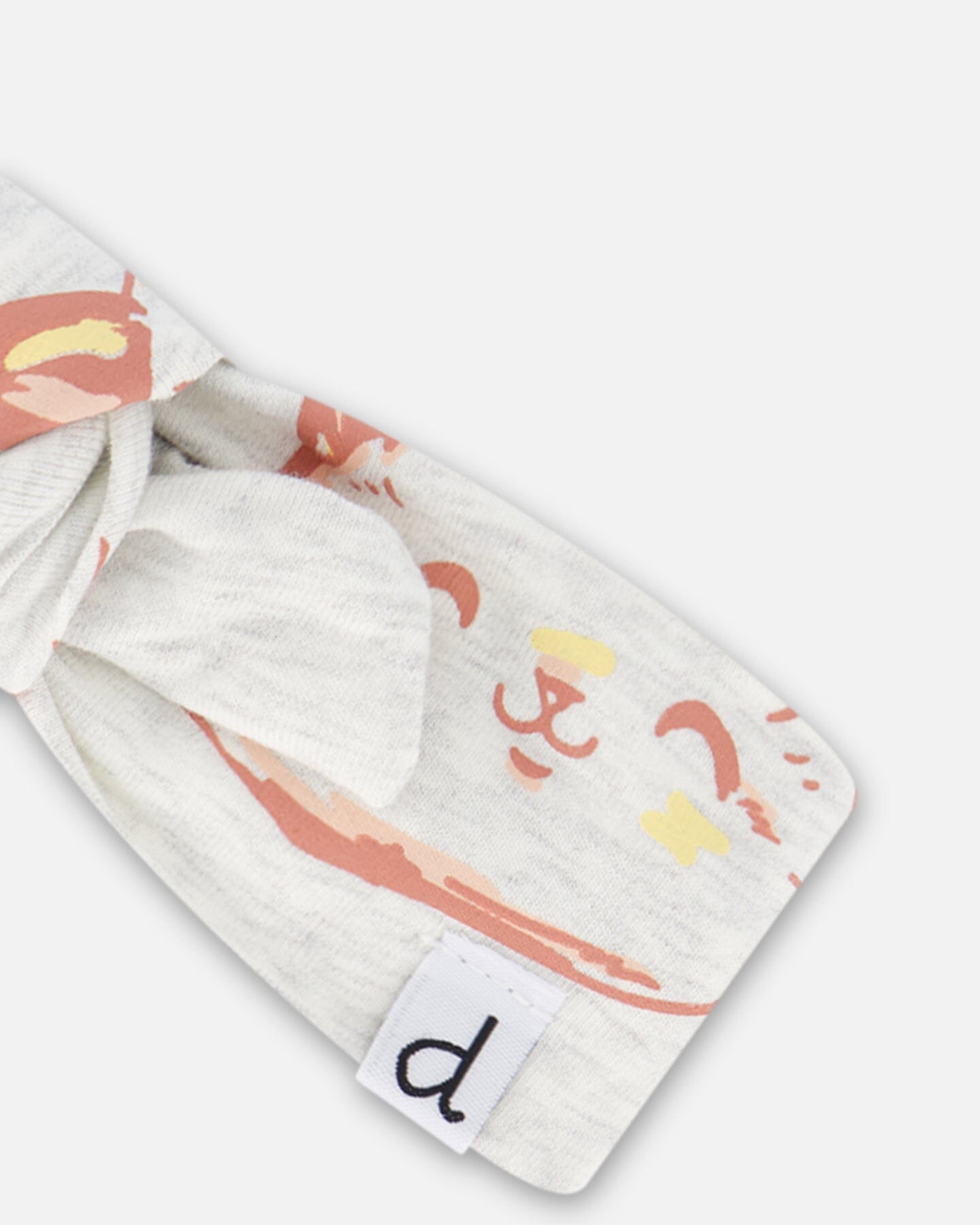 Organic Cotton Headband Heather Beige With Printed Cat