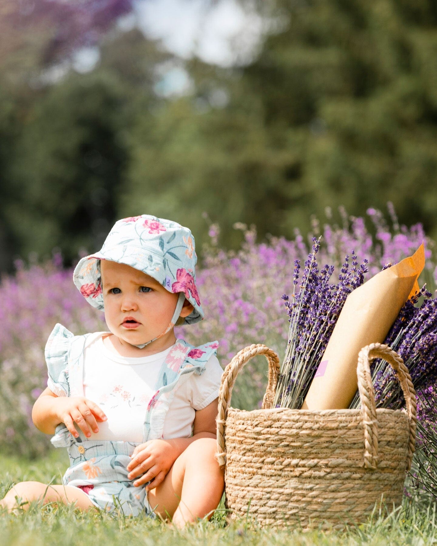 Organic Cotton Onesie And Muslin Shortall Set Light Blue With Printed Romantic Flowers