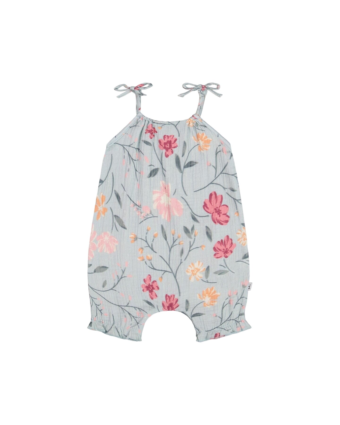 Printed Muslin Romper Light Blue With Printed Romantic Flowers