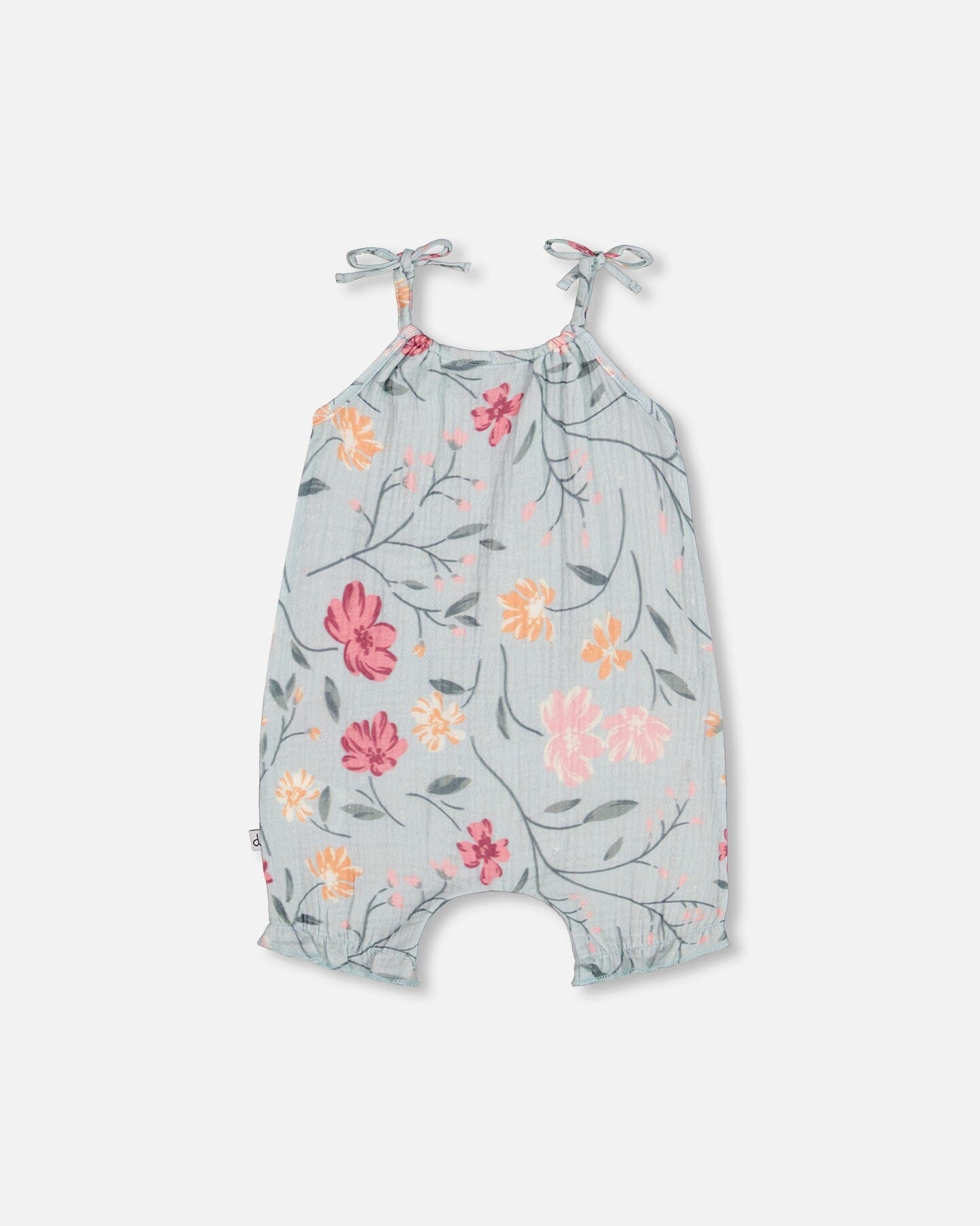 Printed Muslin Romper Light Blue With Printed Romantic Flowers