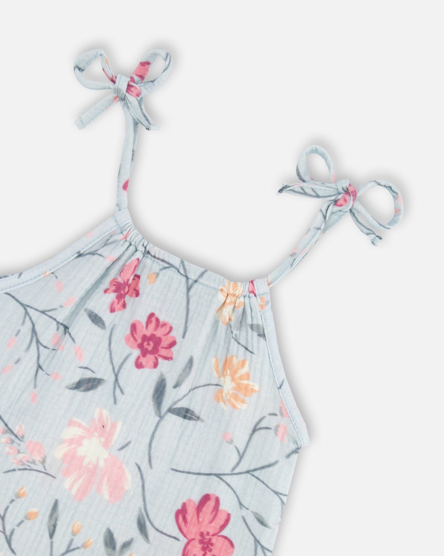 Printed Muslin Romper Light Blue With Printed Romantic Flowers